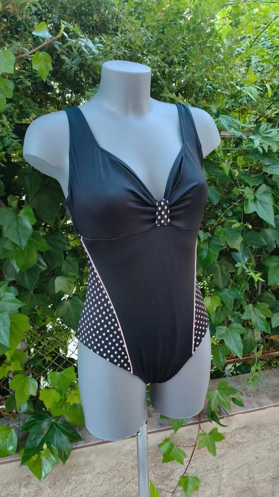 Bañador Negro Retro con Topos (Polka Dots) - Efecto Cintura 🌈 – Vintage Dressing – taille M / 38 / 10 2