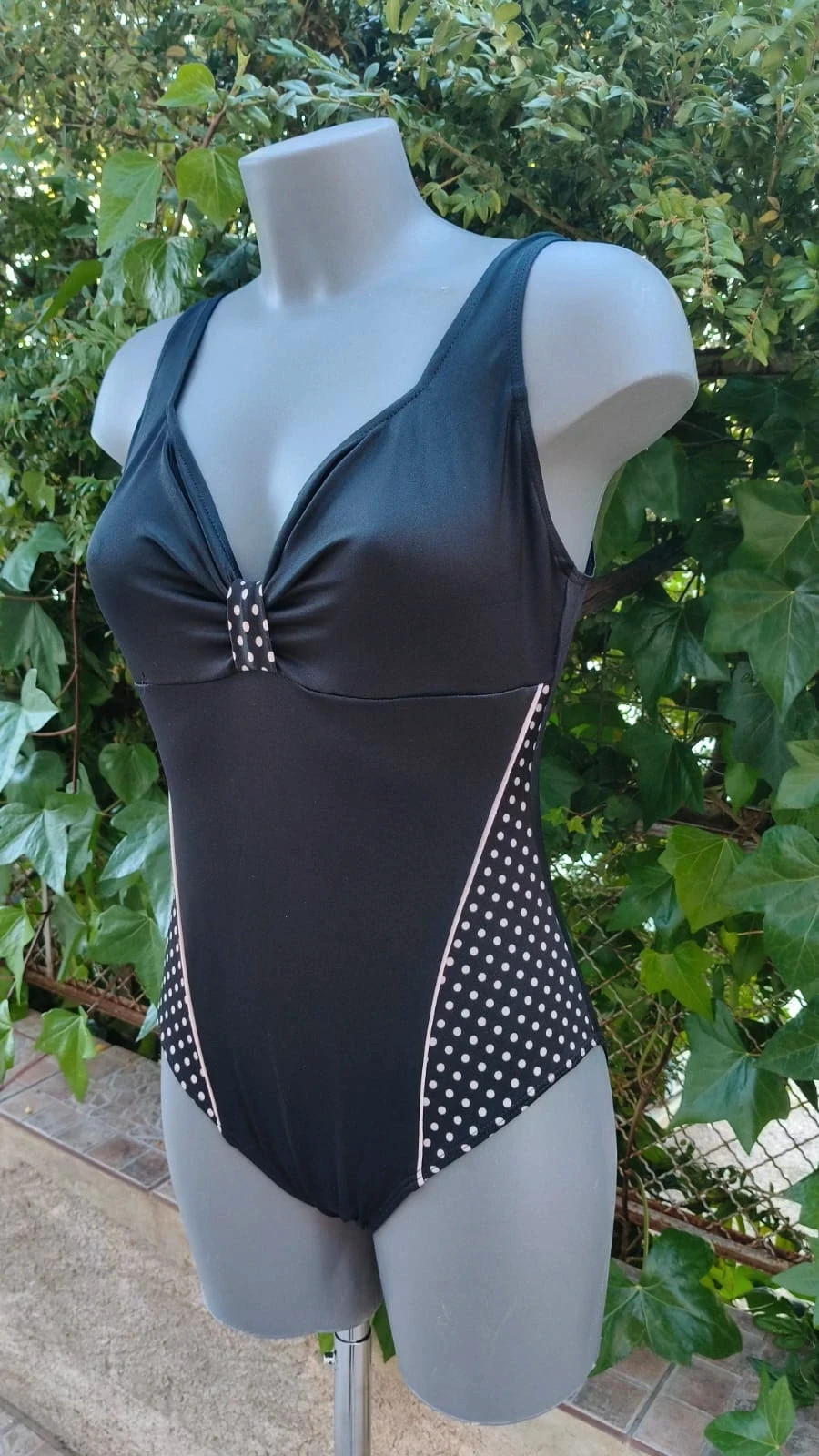 Bañador Negro Retro con Topos (Polka Dots) - Efecto Cintura 🌈 – Vintage Dressing – taille M / 38 / 10 4
