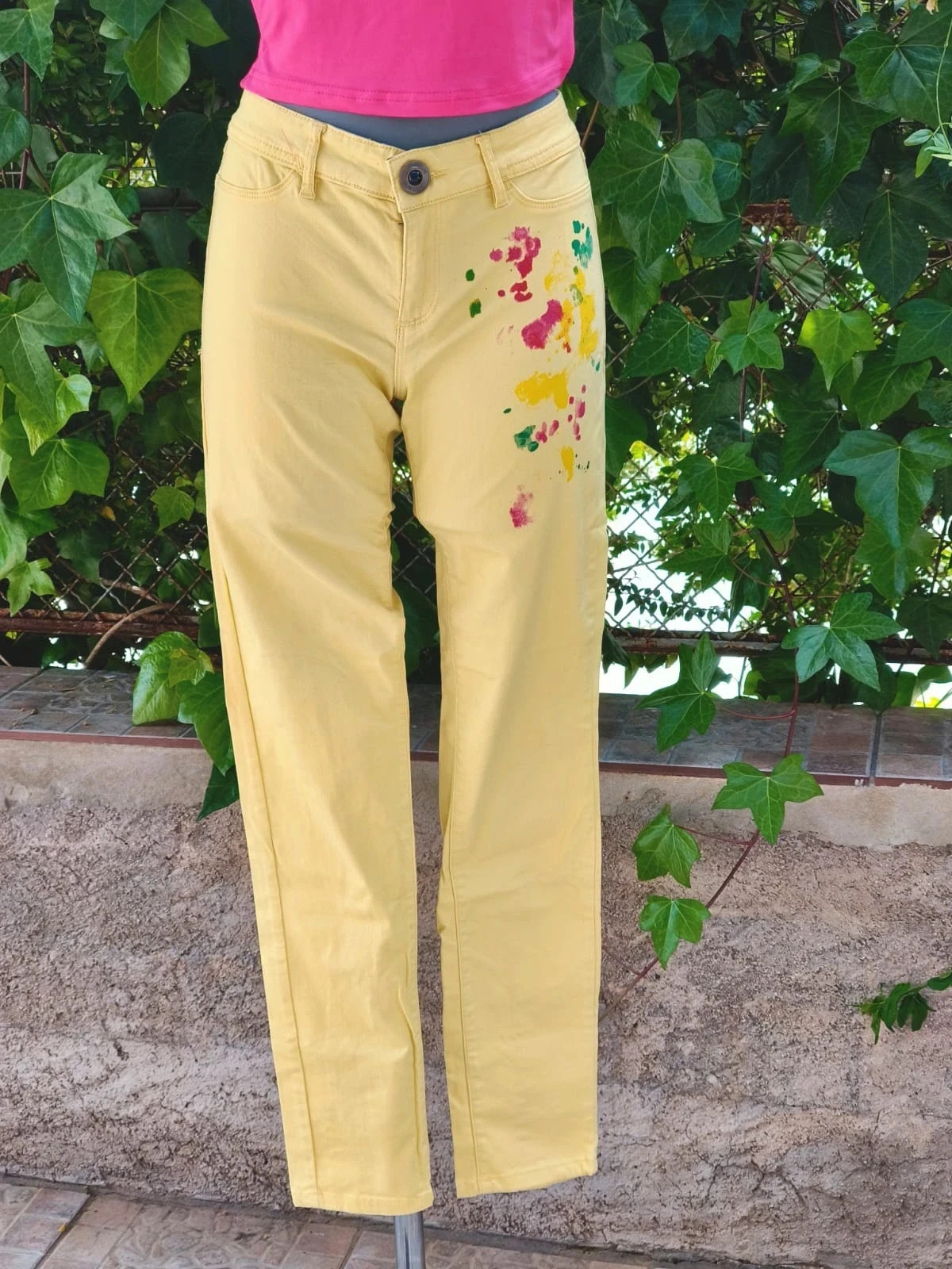 Pantalones Desigual Amarillos con Estampado Artístico - Talla 28 (38 EUR) 🌈 – Desigual – taille M / 38 / 10 4
