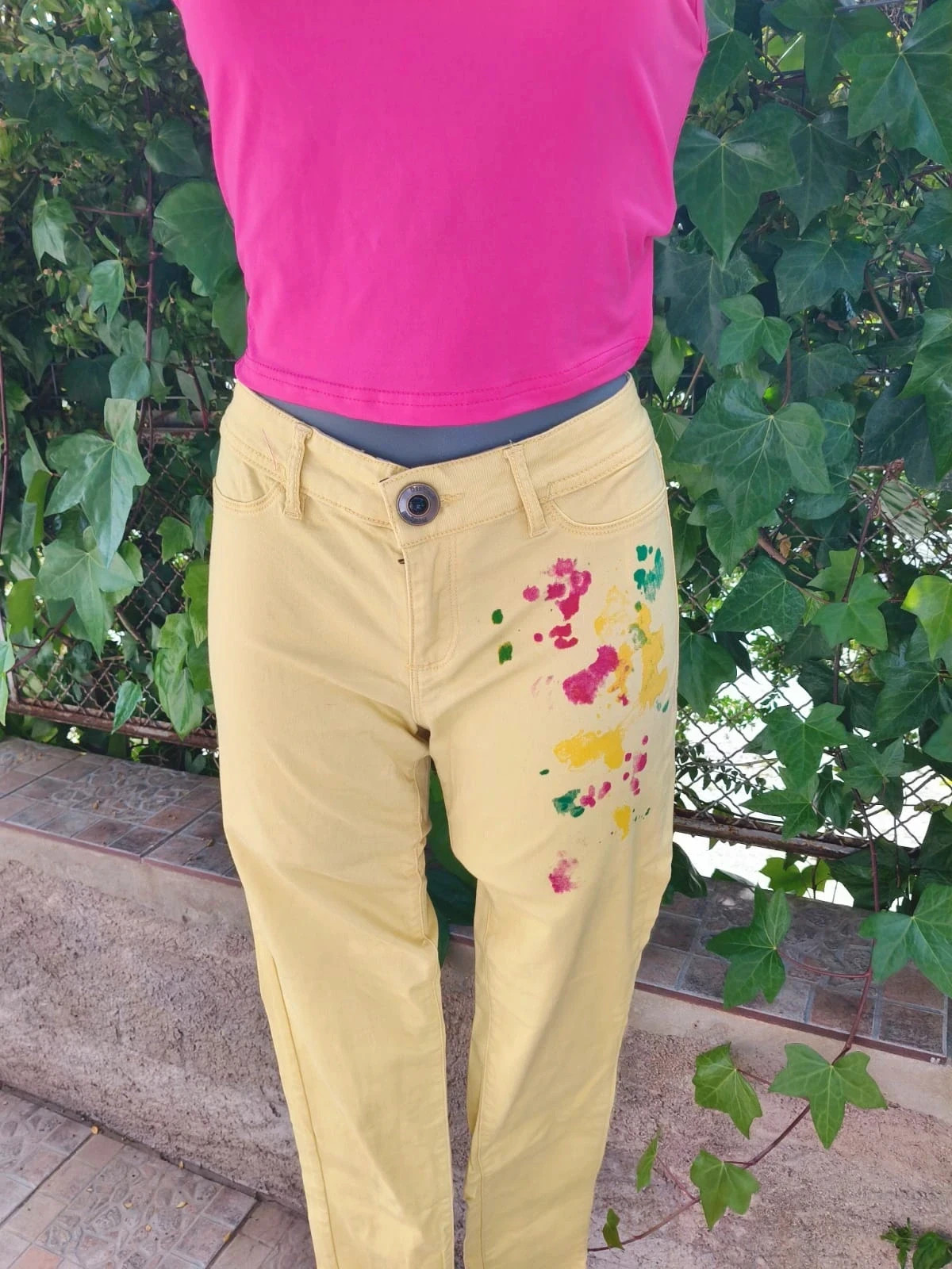 Pantalones Desigual Amarillos con Estampado Artístico - Talla 28 (38 EUR) 🌈 – Desigual – taille M / 38 / 10 5