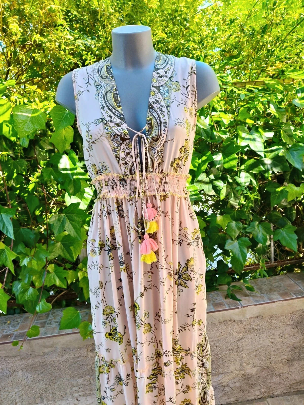 Vestido Largo Boho Chic con Detalles de Pompones – Golden Days Paris 🌈 – Golden Days – taille M / 38 / 10 2