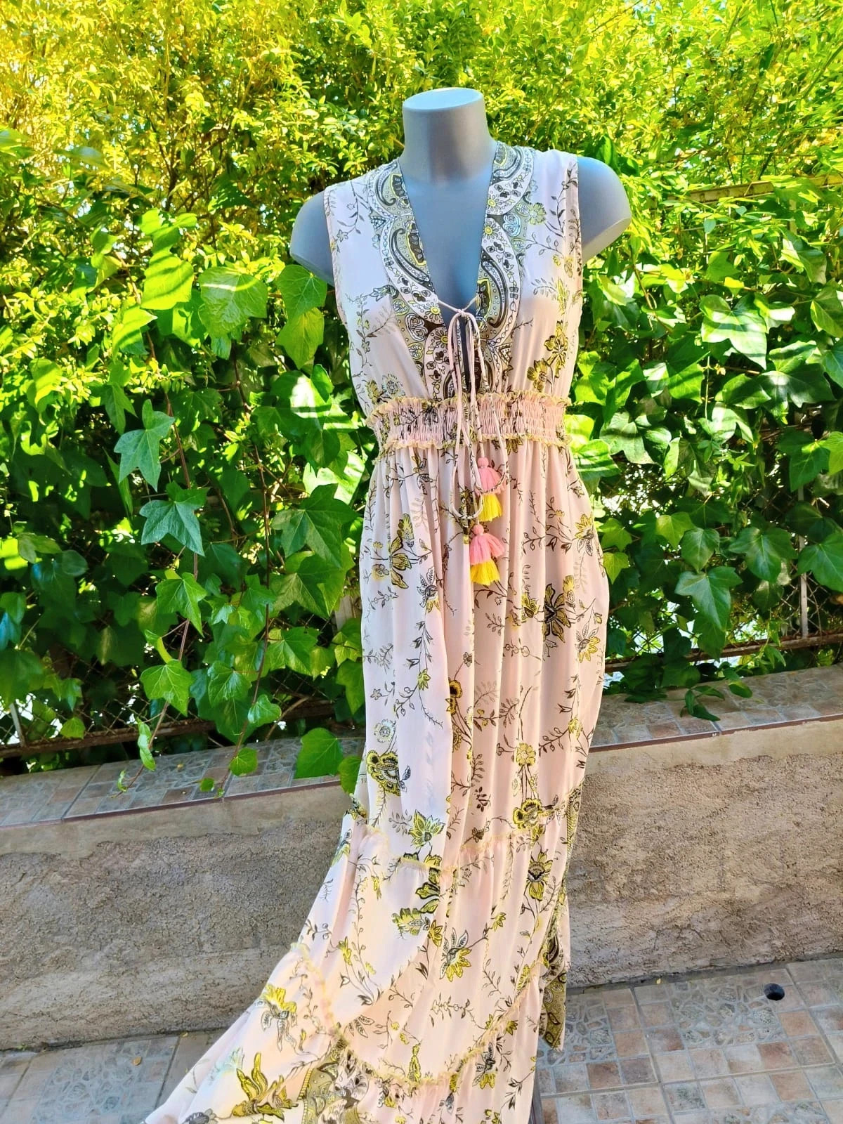 Vestido Largo Boho Chic con Detalles de Pompones – Golden Days Paris 🌈 – Golden Days – taille M / 38 / 10 3