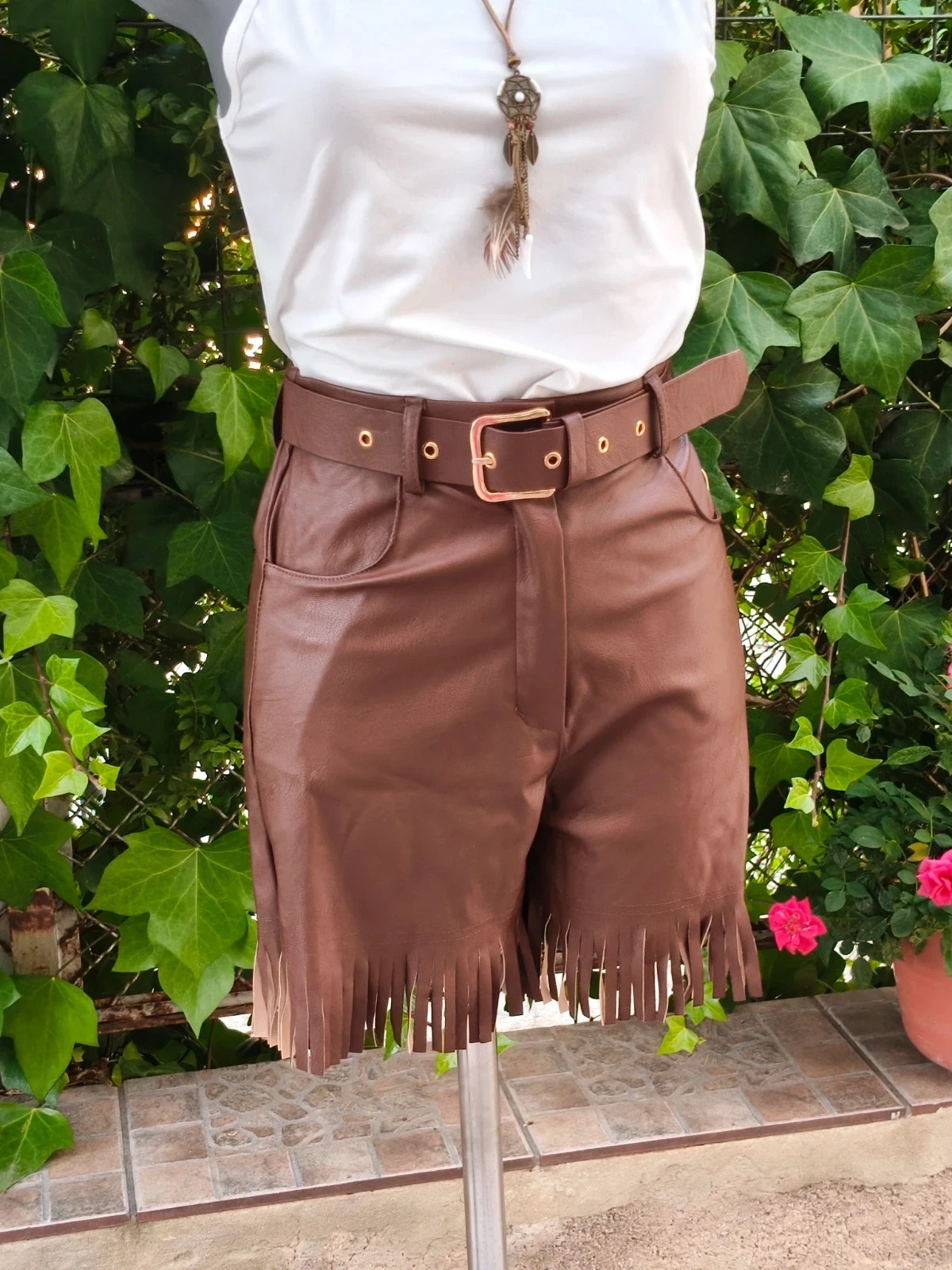 Shorts Marrones Polipiel Flecos 🌈 – La Boutique – taille S / 36 / 8 2
