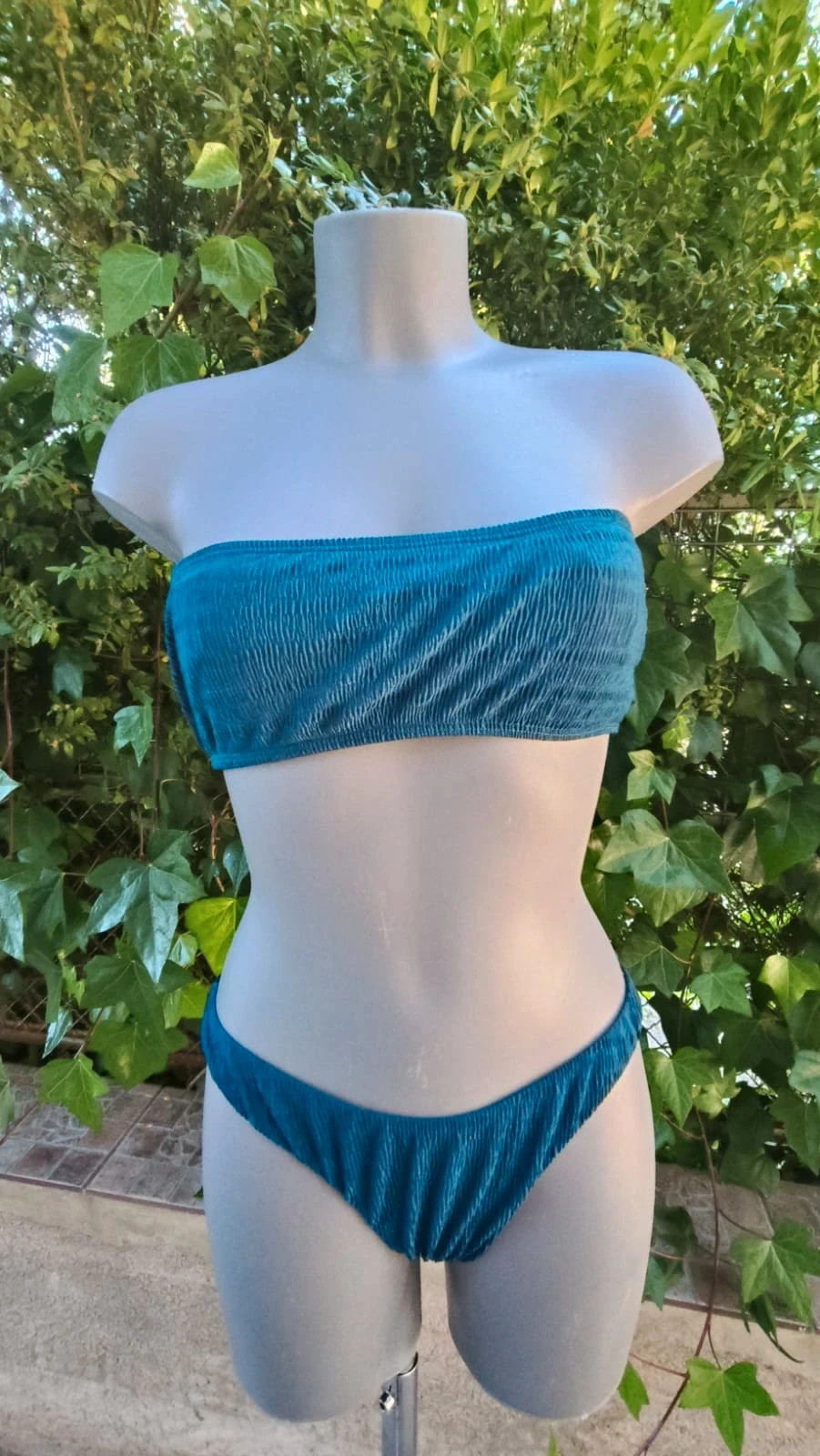 Bikini Bandeau Verde Botella - Efecto Arrugado/Rugoso – Playa – taille M / 38 / 10 2