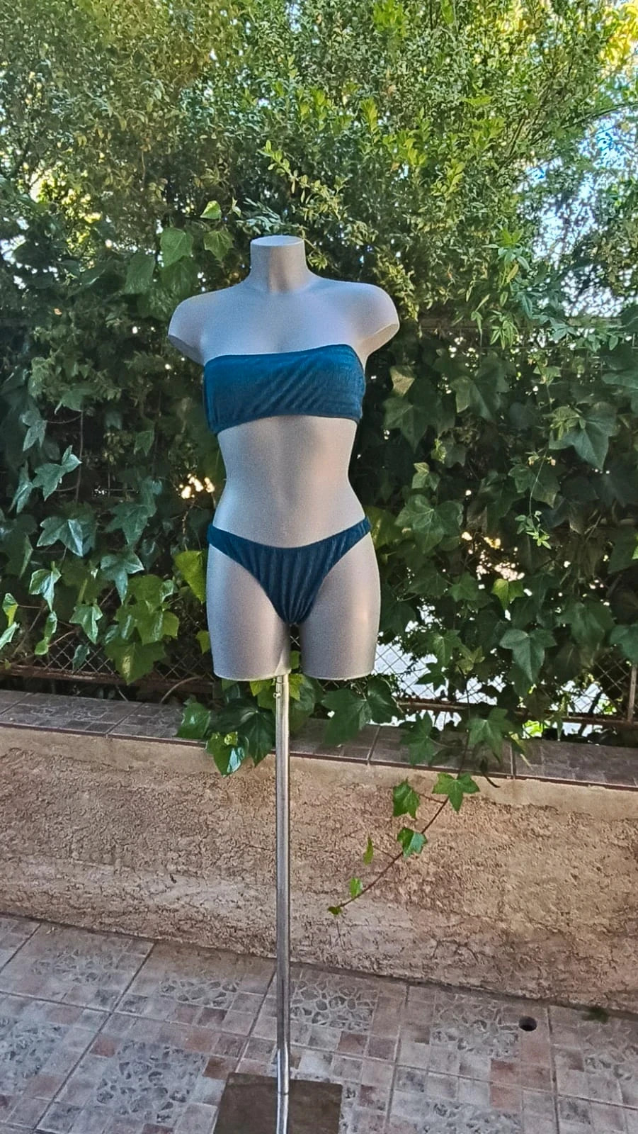 Bikini Bandeau Verde Botella - Efecto Arrugado/Rugoso – Playa – taille M / 38 / 10