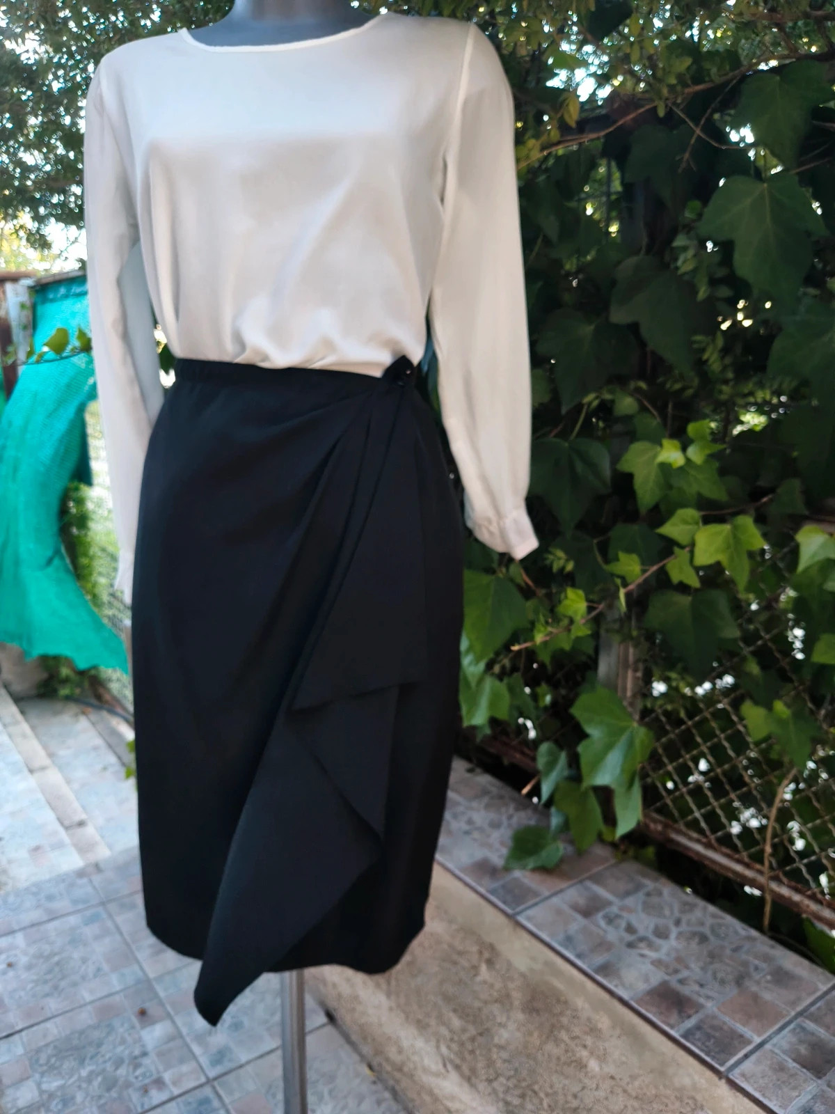 Falda midi negra elegante con drapeado Alba Fornari 🌈 – Alba Fornari – taille XL / 42 / 14 5