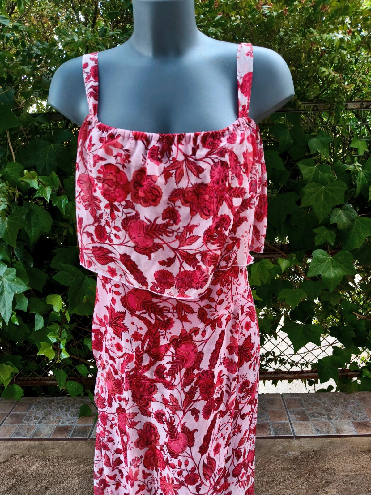Vestido rosa con estampado floral rojo 🌈 – Summer – taille L / 40 / 12 2