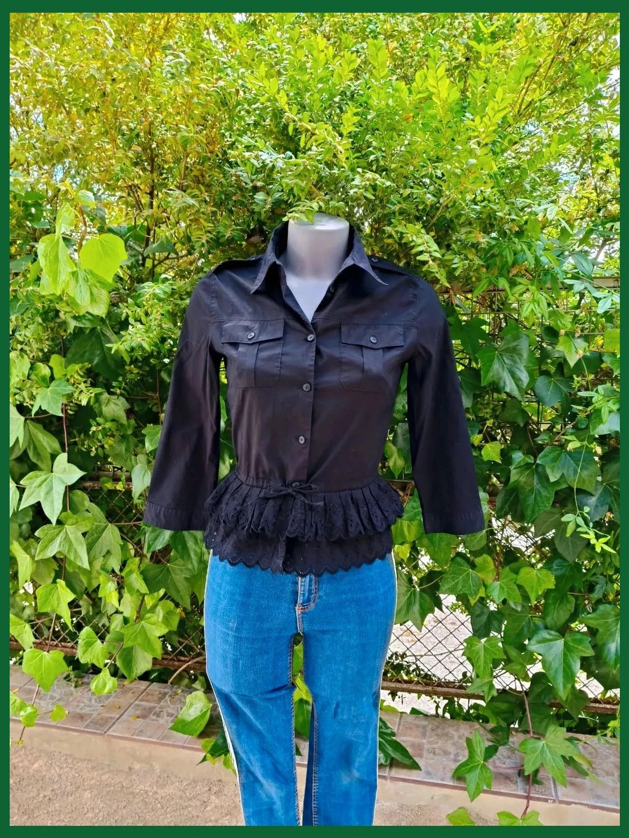 Camisa negra militar chic con bordado suizo Comptoir des Cotonniers - Talla 36 🌈