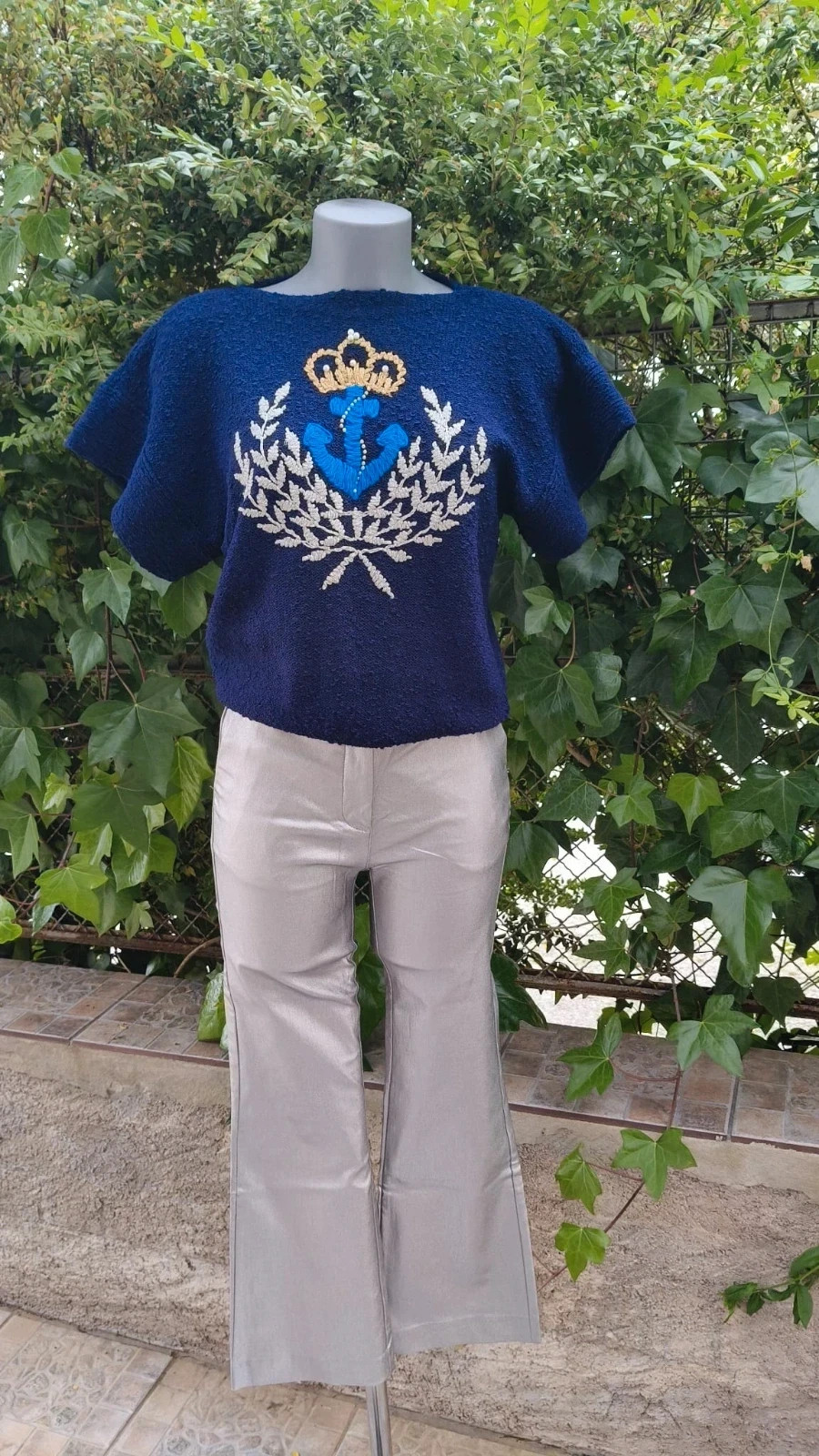 Jersey Vintage Estilo Navy - Azul Eléctrico - Detalles Bordados 🌈