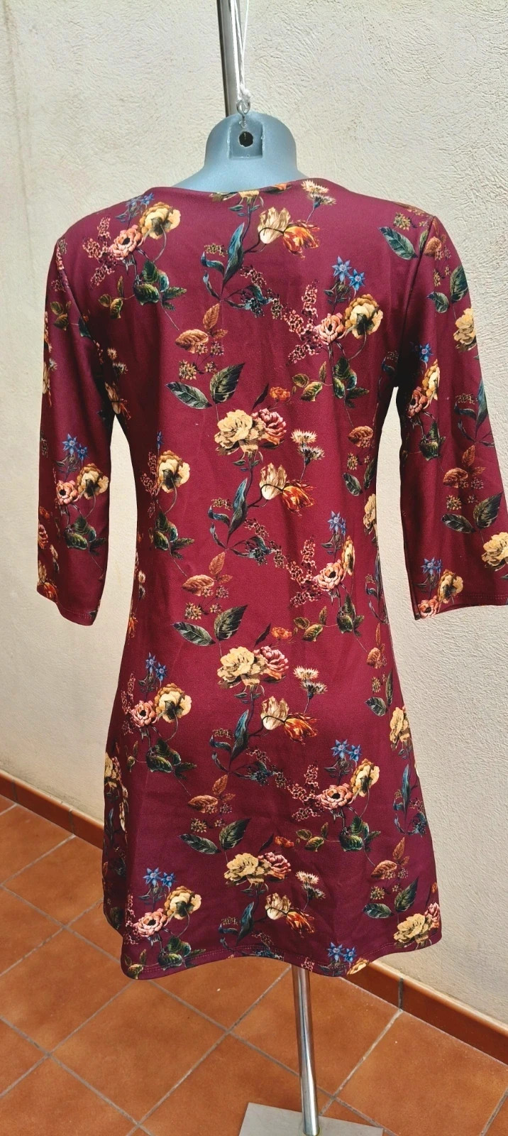 Vestido corto granate floral, manga 3/4 🌈 – La Boutique – taille L / 40 / 12 5