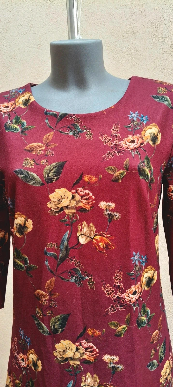Vestido corto granate floral, manga 3/4 🌈 – La Boutique – taille L / 40 / 12 4