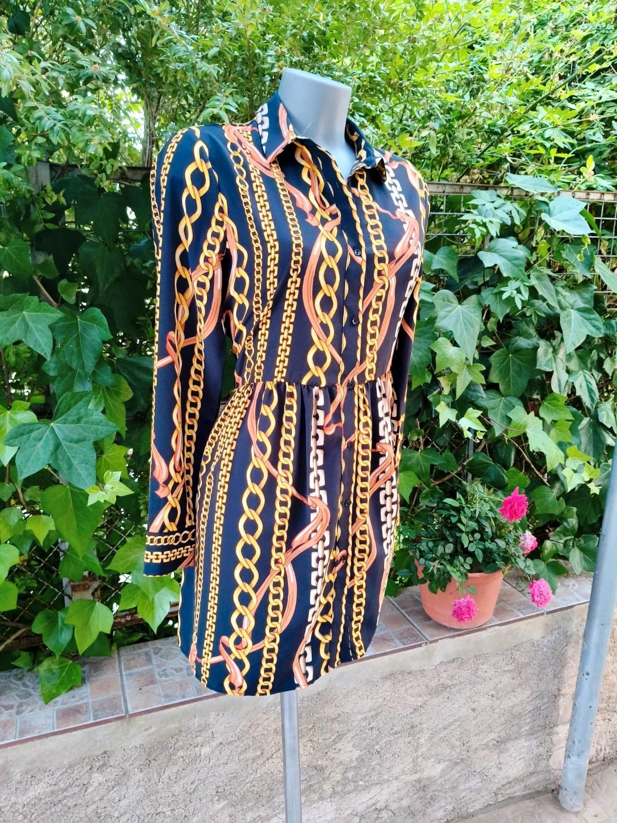 Vestido Camisero Corto con Estampado de Cadenas – Primark (Talla 40 ) 🌈 – Primark – taille L / 40 / 12 2