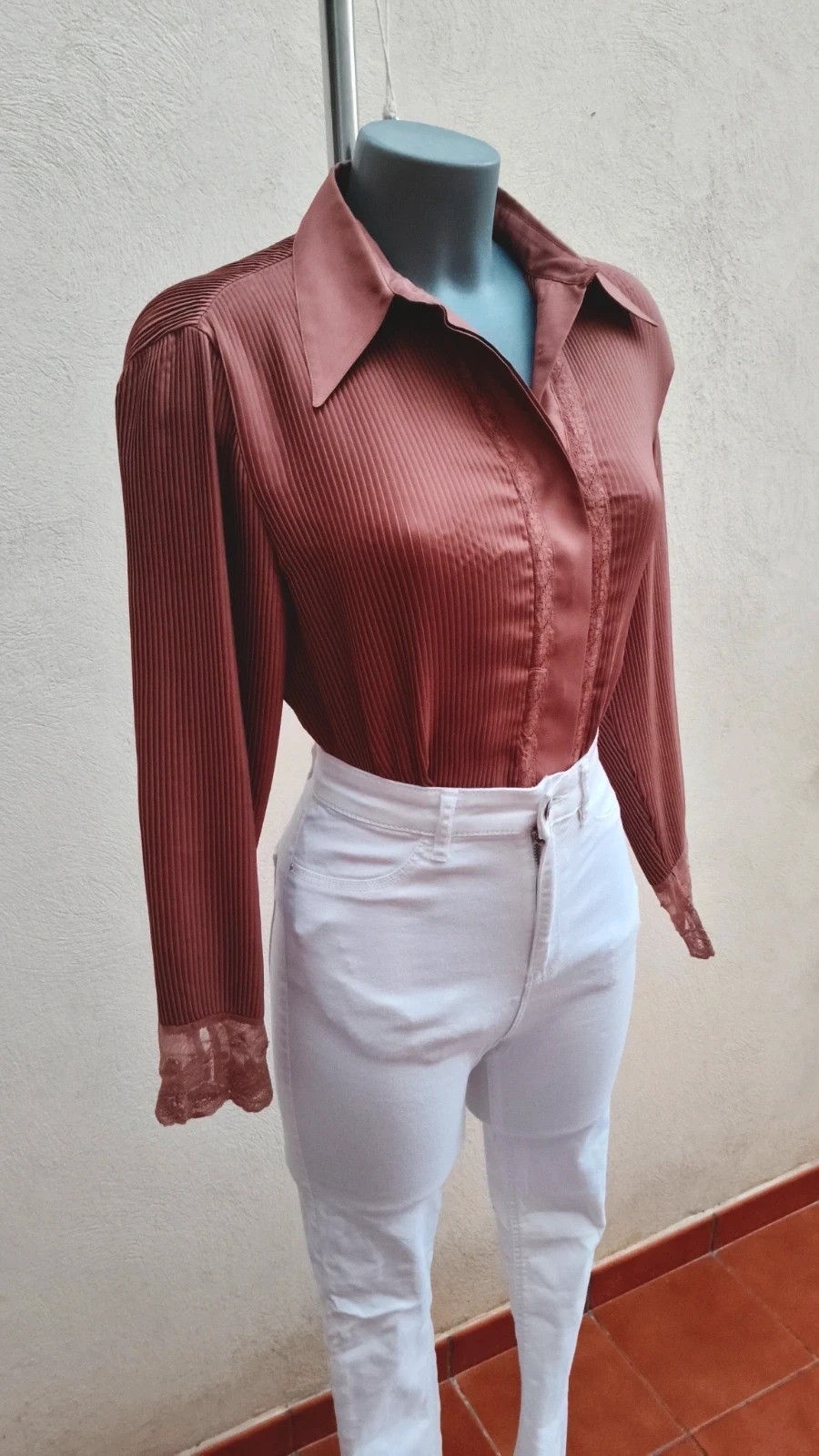 Blusa Plisada Satinada con Encaje - Lasserre 🌈 – Lasserre – taille L / 40 / 12 2