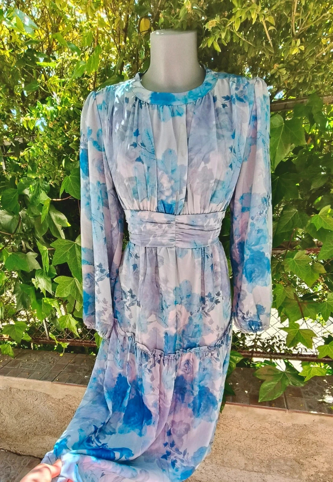 Vestido Midi Floral Dazy - Azul y gris 🩶