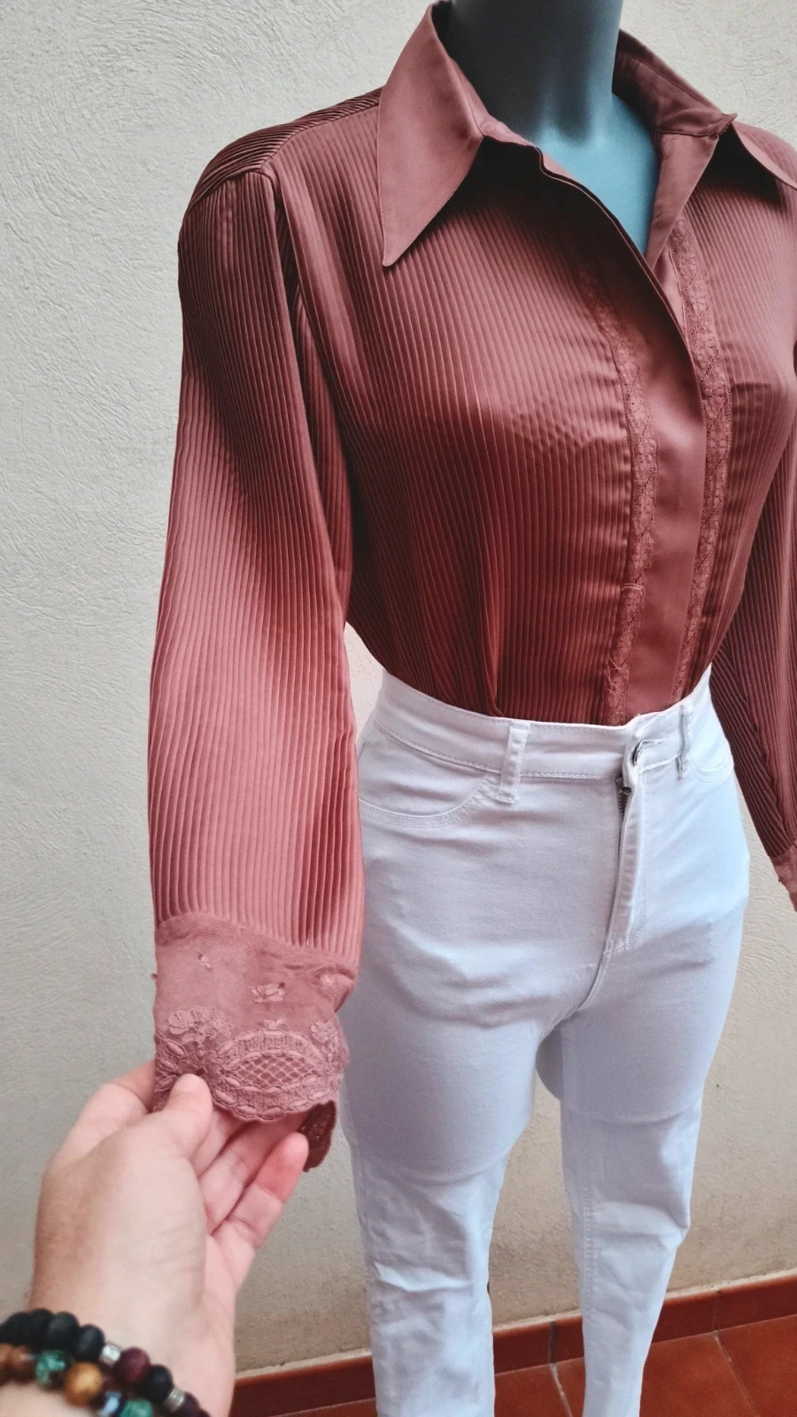 Blusa Plisada Satinada con Encaje - Lasserre 🌈 – Lasserre – taille L / 40 / 12 5
