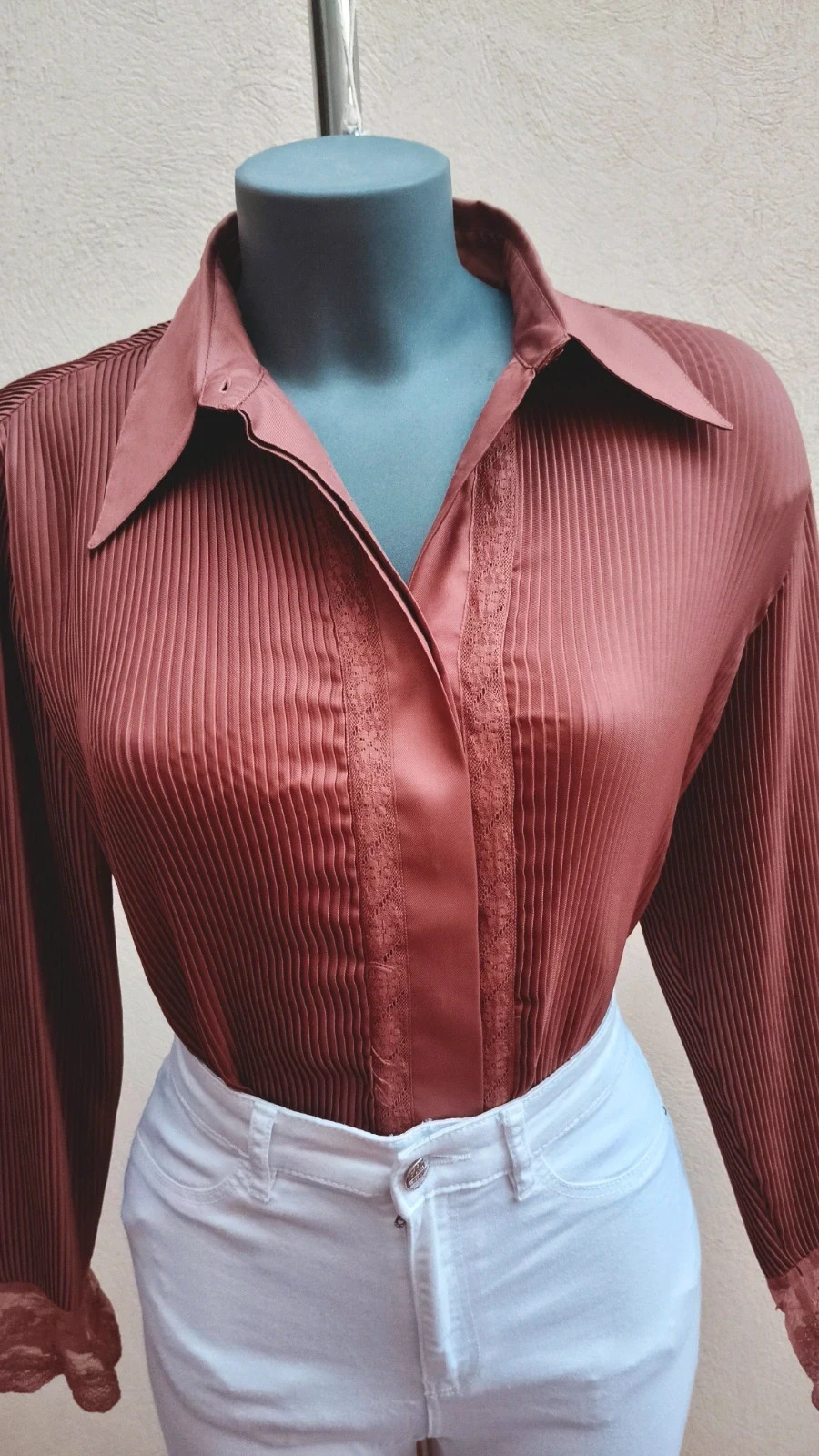 Blusa Plisada Satinada con Encaje - Lasserre 🌈 – Lasserre – taille L / 40 / 12 4