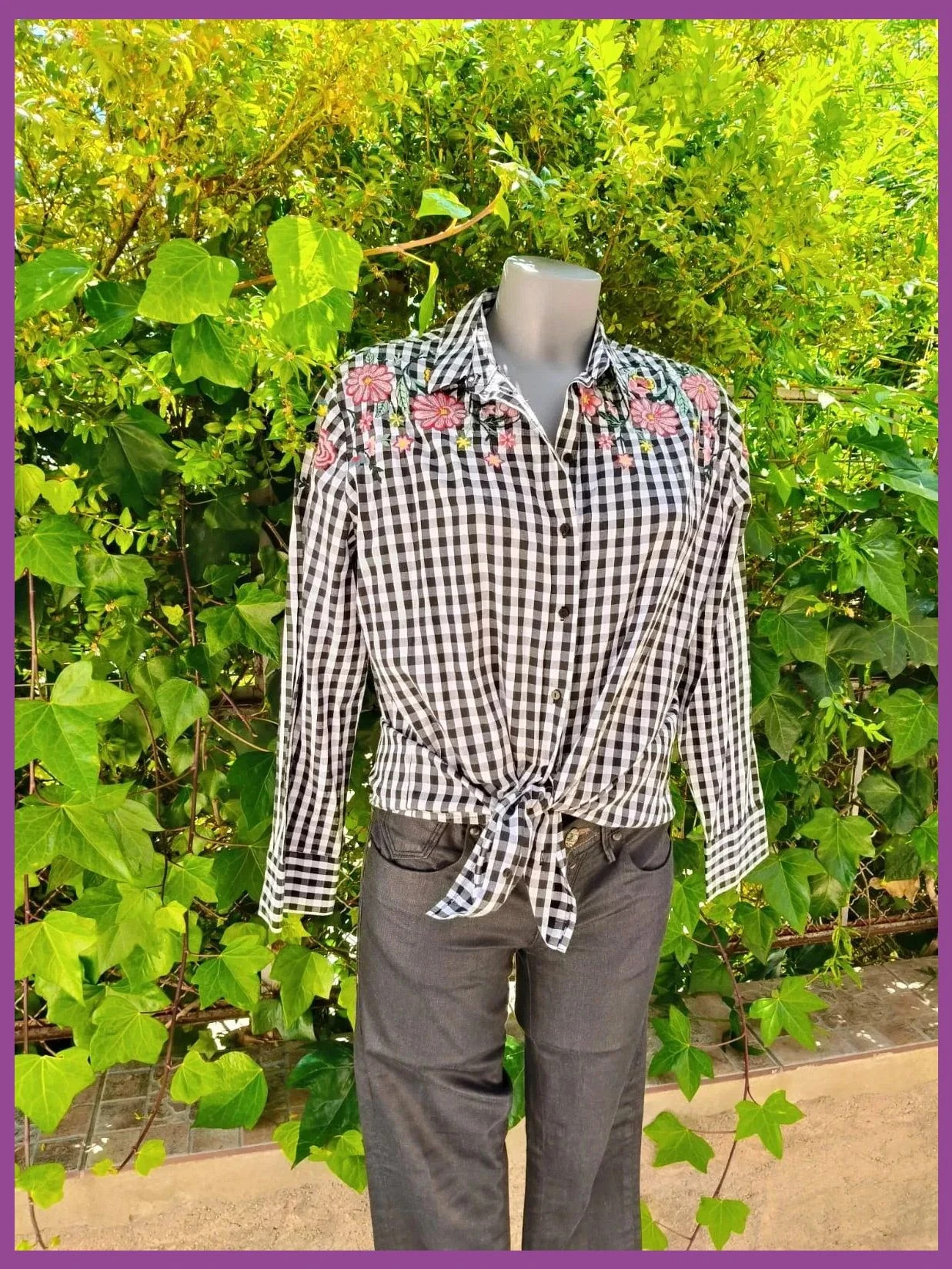 Camisa de Cuadros Gingham con Bordado de Flores - Pimkie 🌈 – Pimkie – taille L / 40 / 12 2