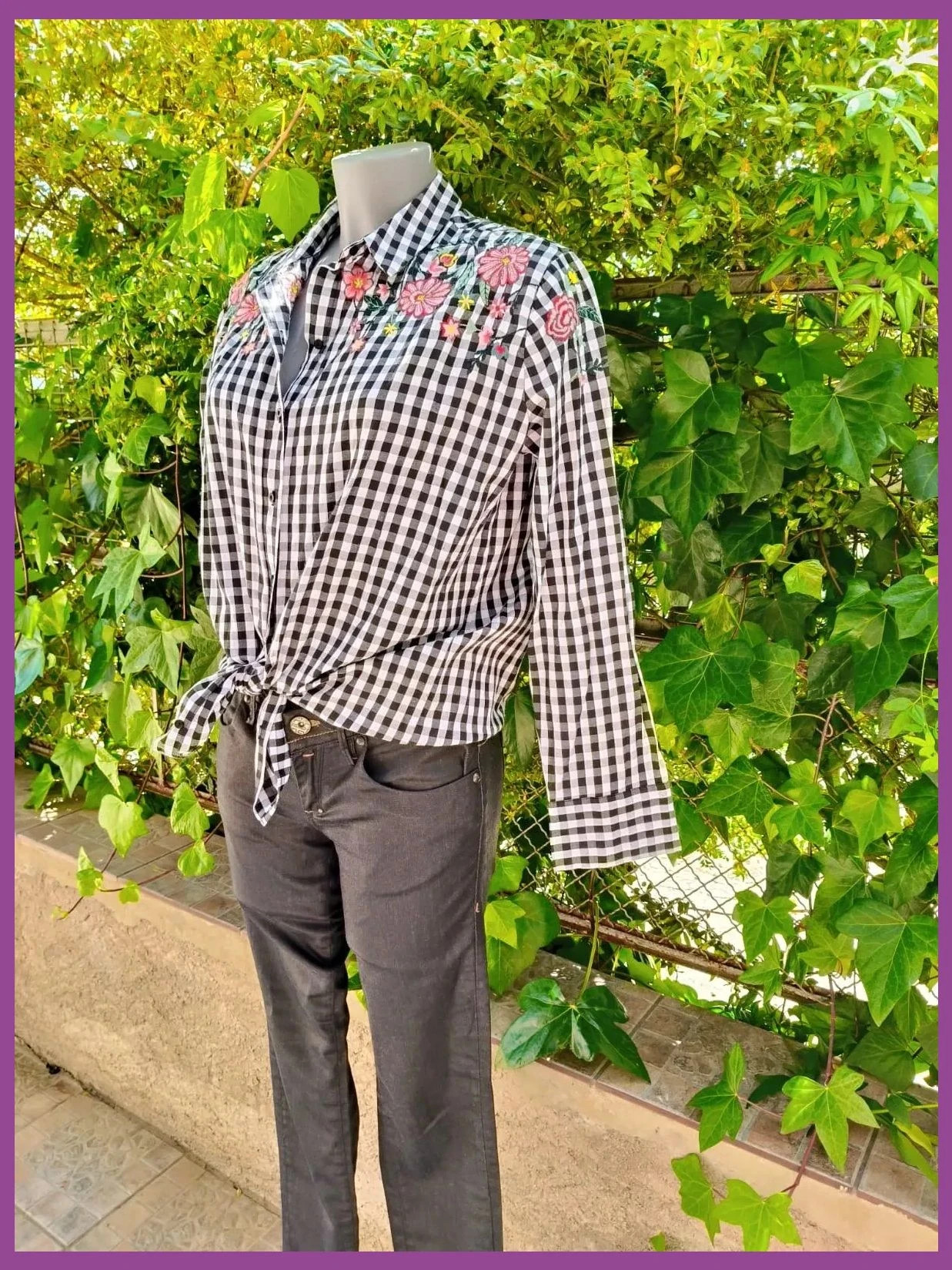Camisa de Cuadros Gingham con Bordado de Flores - Pimkie 🌈 – Pimkie – taille L / 40 / 12 4