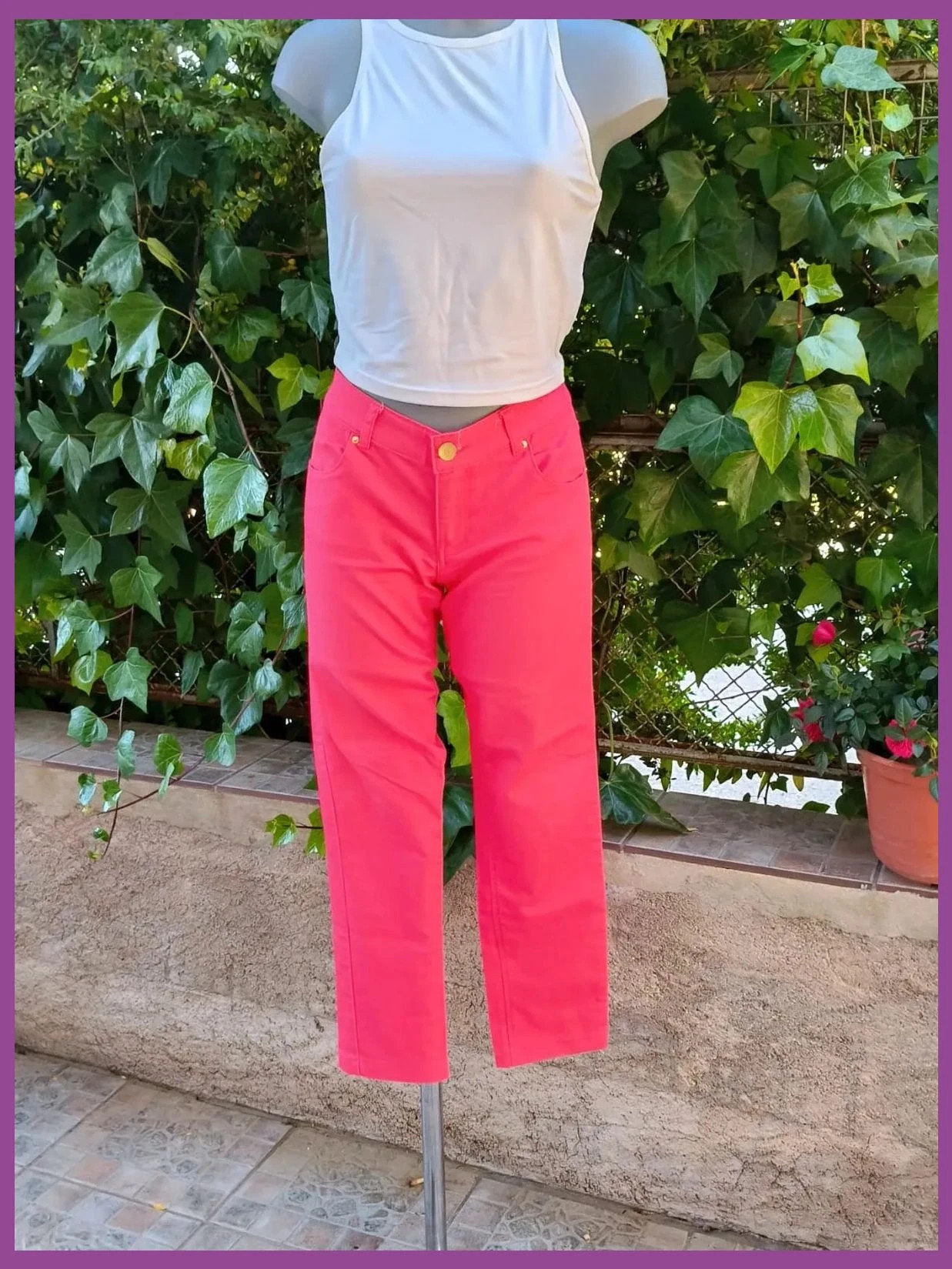 Pantalón Recto Coral / Rosa Intenso - Talla 40 🌈