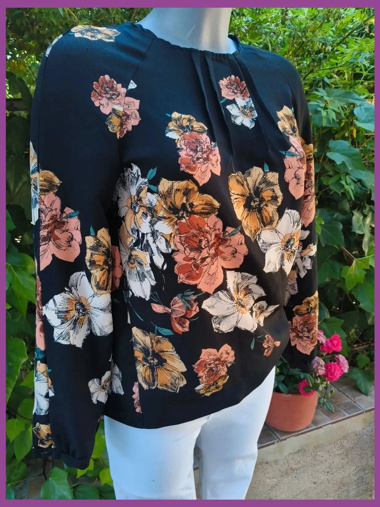 Blusa Negra Floral de Zara Basic – Talla XS 🌈 – Zara – taille XS / 34 / 6 3