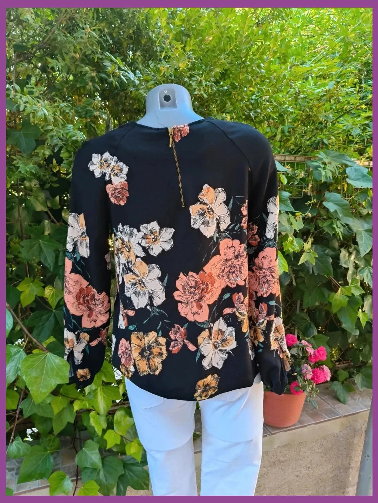 Blusa Negra Floral de Zara Basic – Talla XS 🌈 – Zara – taille XS / 34 / 6 5