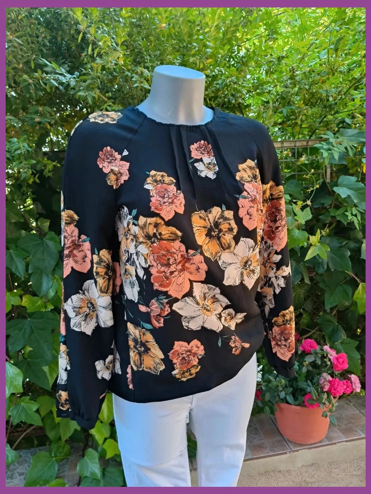 Blusa Negra Floral de Zara Basic – Talla XS 🌈 – Zara – taille XS / 34 / 6 2