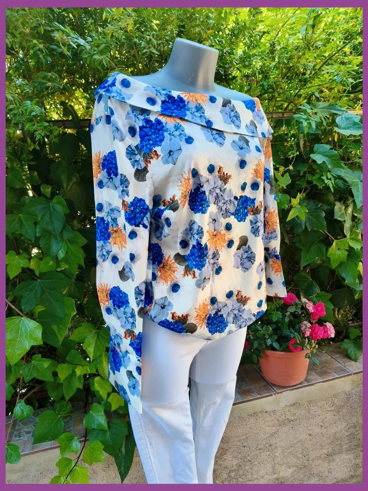 Blusa Satinada de Flores con Escote Bardot - Andrea Hedenstedt x NA-KD 🌈 – NA-KD – taille M / 38 / 10 3