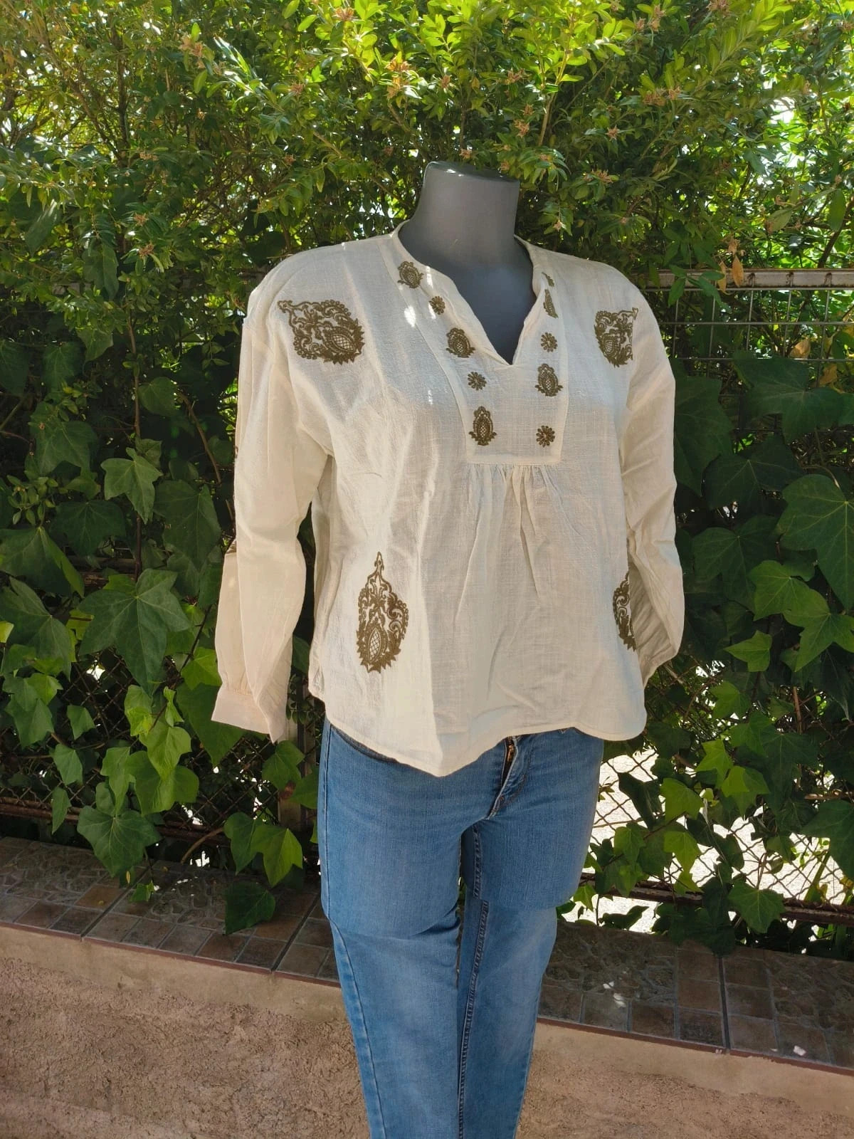 Blusa Túnica Boho con Bordados Étnicos – Talla M 🌈