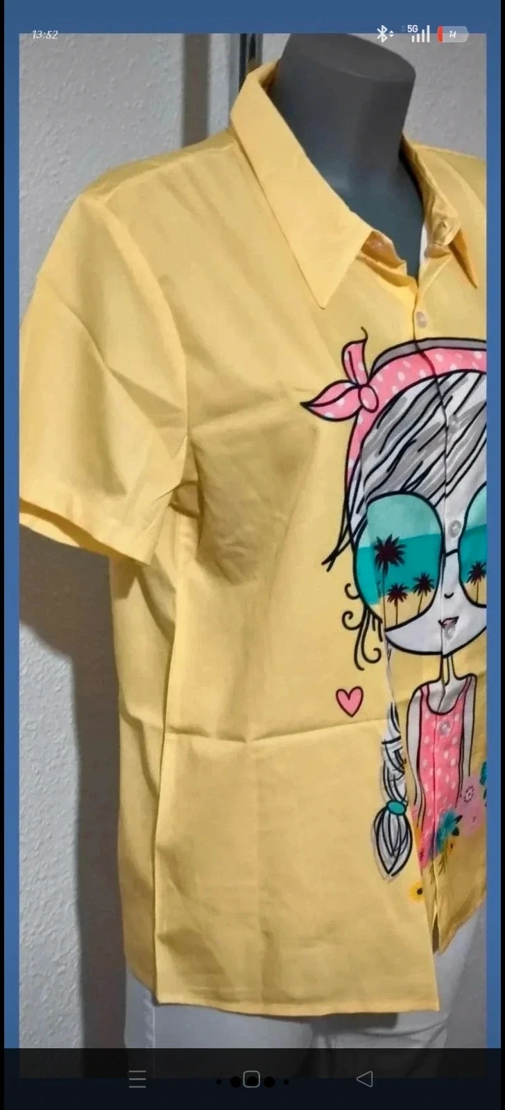 Camisa amarilla de manga corta con estampado divertido 🌈 – Vintage Love – taille XL / 42 / 14 4