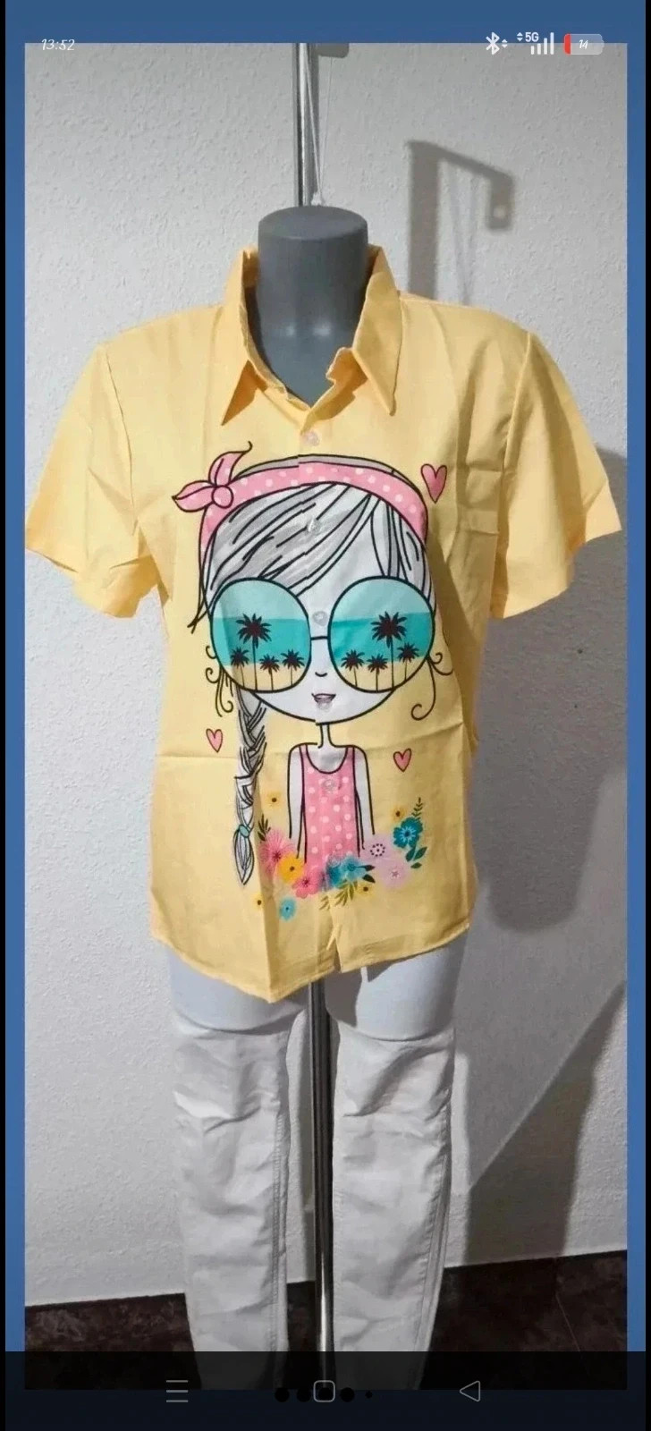 Camisa amarilla de manga corta con estampado divertido 🌈