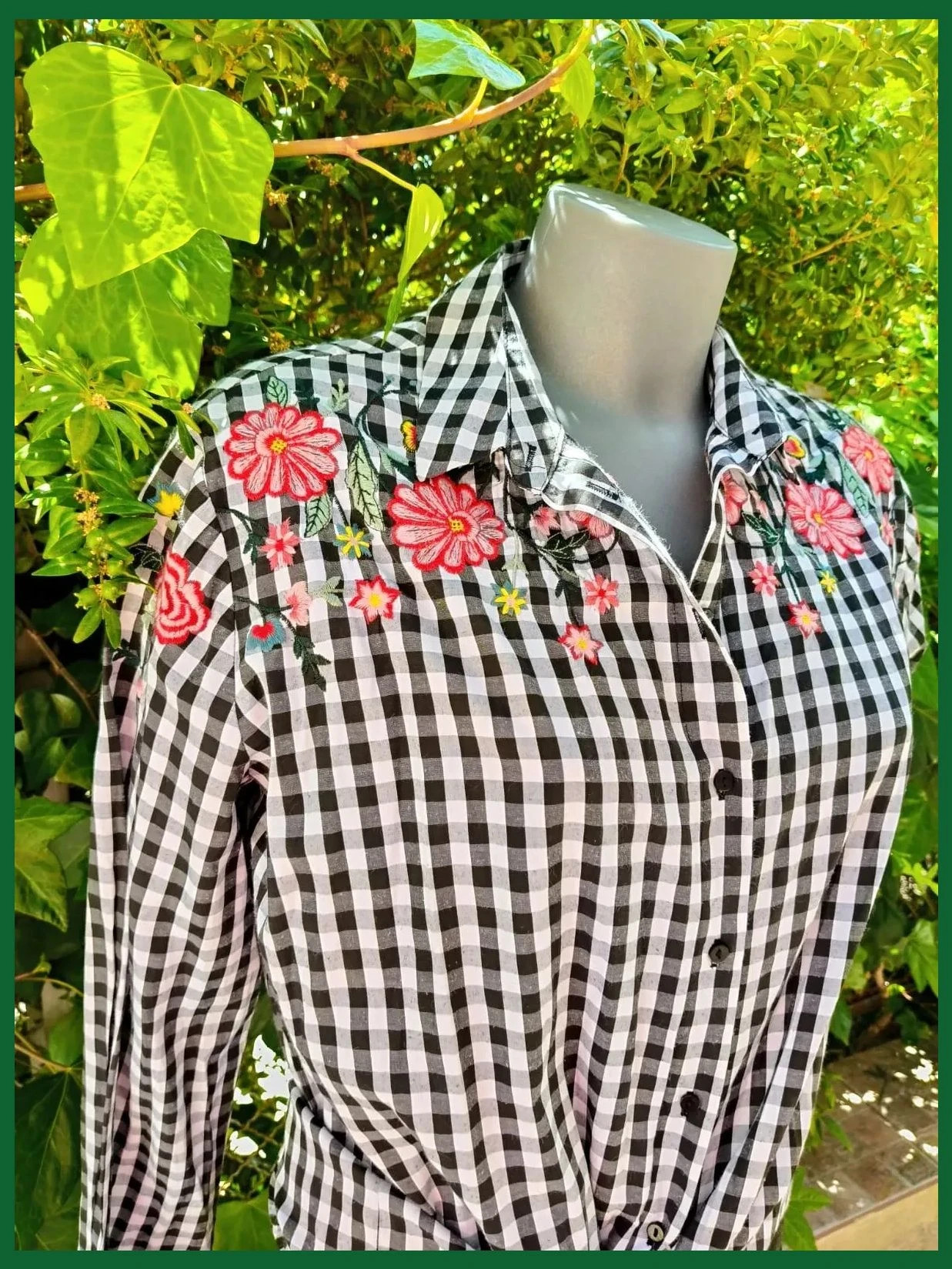 Camisa de Cuadros Vichy con Bordados Florales - Pimkie 🌈 – Pimkie – taille M / 38 / 10 5