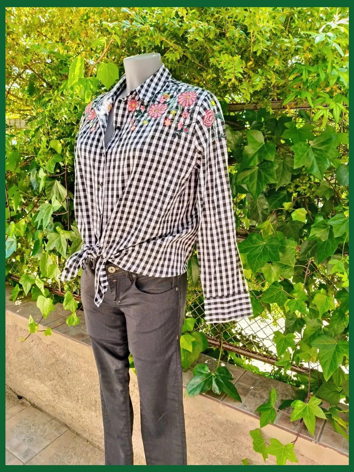 Camisa de Cuadros Vichy con Bordados Florales - Pimkie 🌈 – Pimkie – taille M / 38 / 10 4
