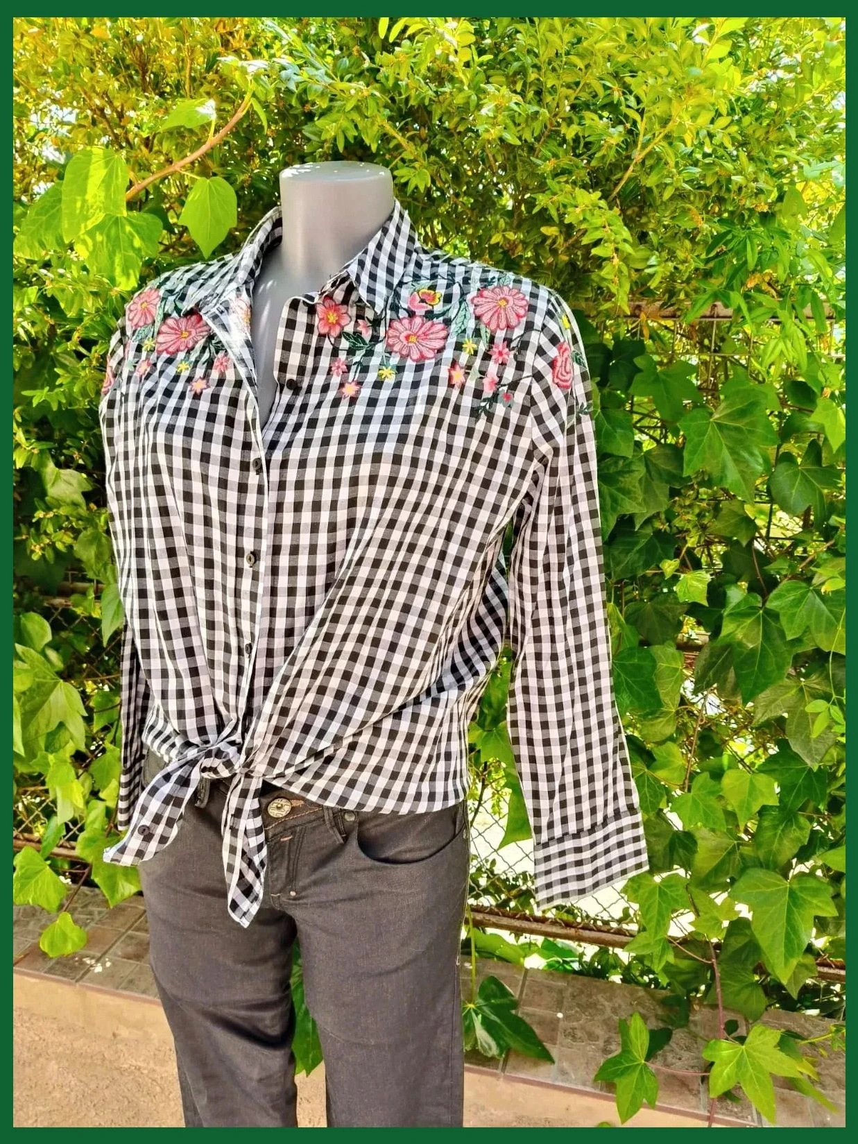 Camisa de Cuadros Vichy con Bordados Florales - Pimkie 🌈 – Pimkie – taille M / 38 / 10 3