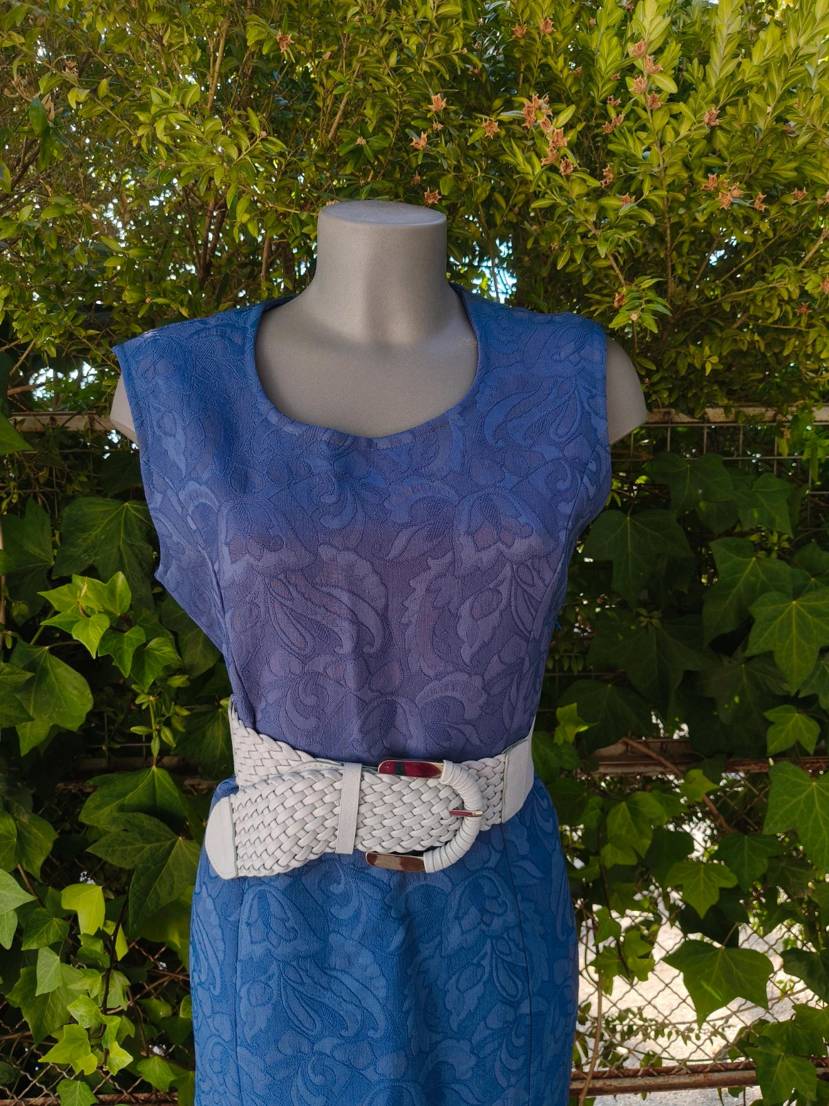 Vestido azul vintage con textura y estampado jacquard 🌈 – m et H Portron – taille XL / 42 / 14 5