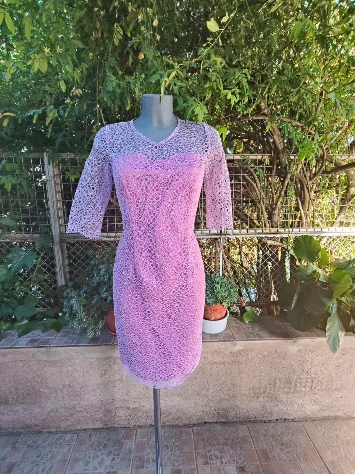 Vestido de encaje lila Jdos Talla M · Cóctel mangas 3/4