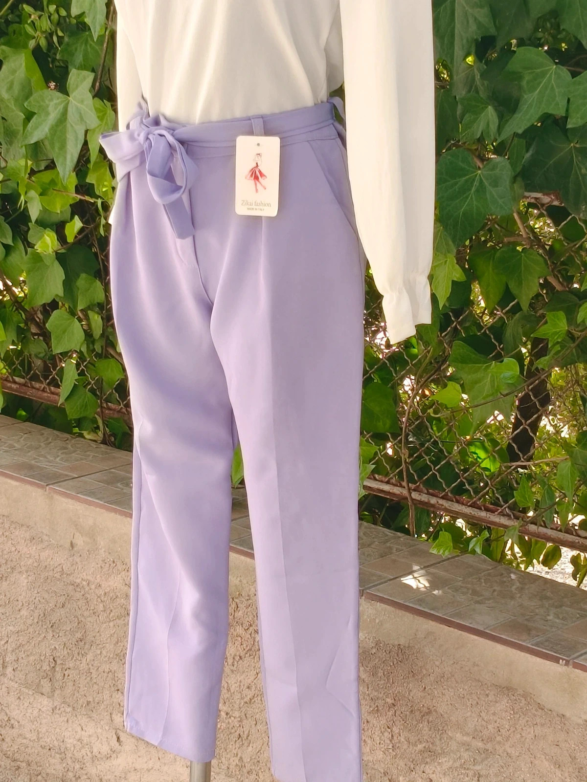 Pantalón lila Zikai Fashion talla M con lazo 🎀 corte recto – zikai fashion – taille M / 38 / 10 4