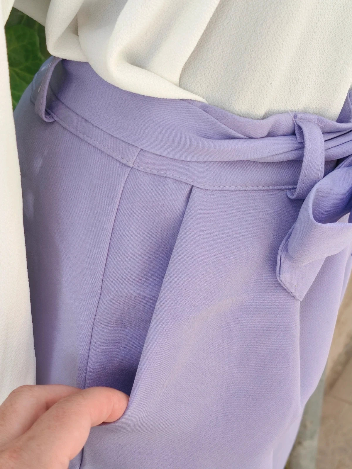 Pantalón lila Zikai Fashion talla M con lazo 🎀 corte recto – zikai fashion – taille M / 38 / 10 5