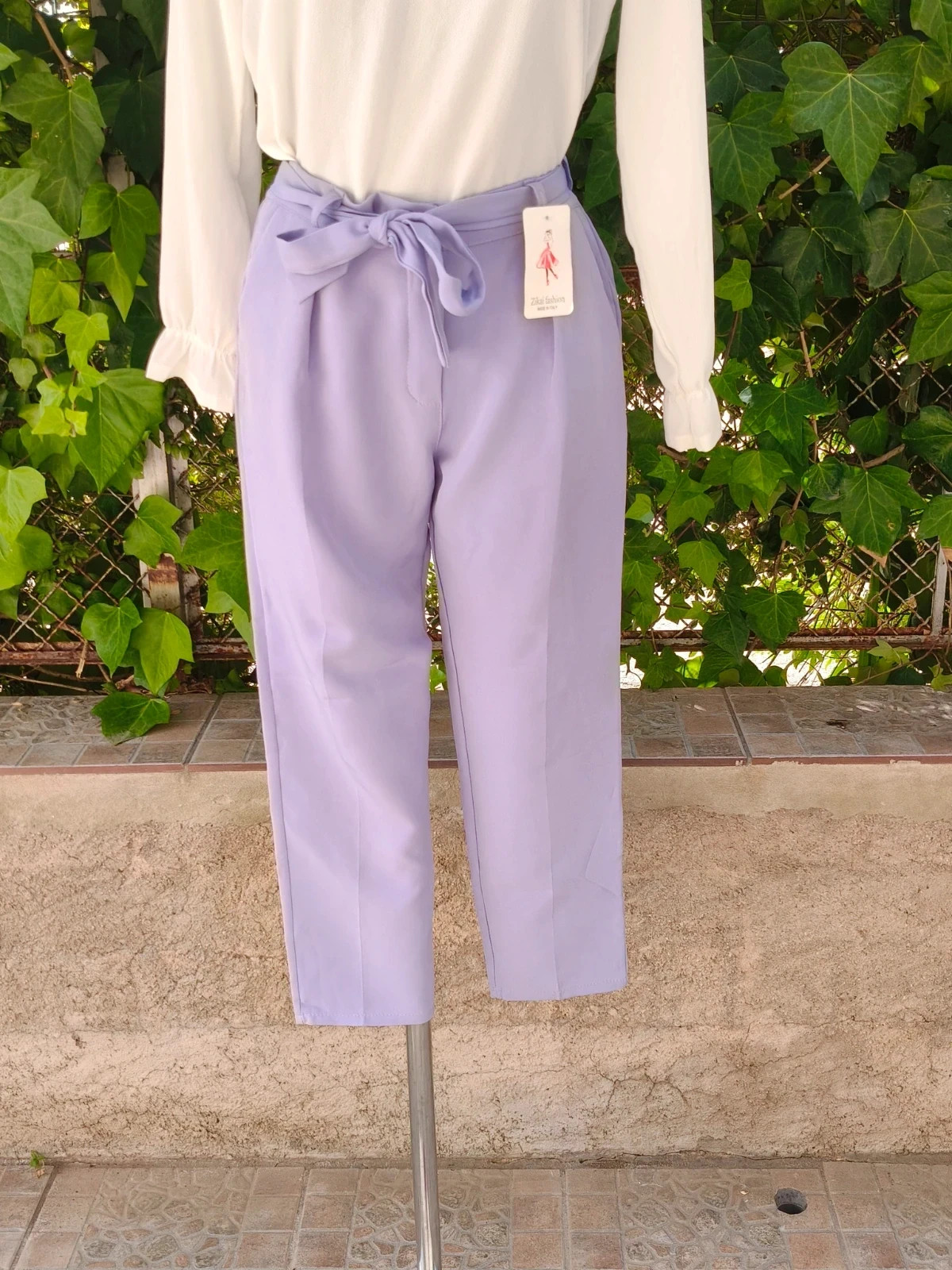 Pantalón lila Zikai Fashion talla M con lazo 🎀 corte recto – zikai fashion – taille M / 38 / 10 2