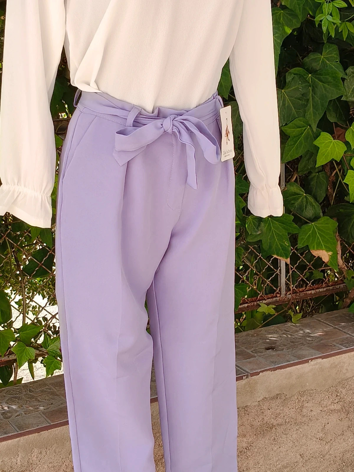 Pantalón lila Zikai Fashion talla M con lazo 🎀 corte recto – zikai fashion – taille M / 38 / 10 3