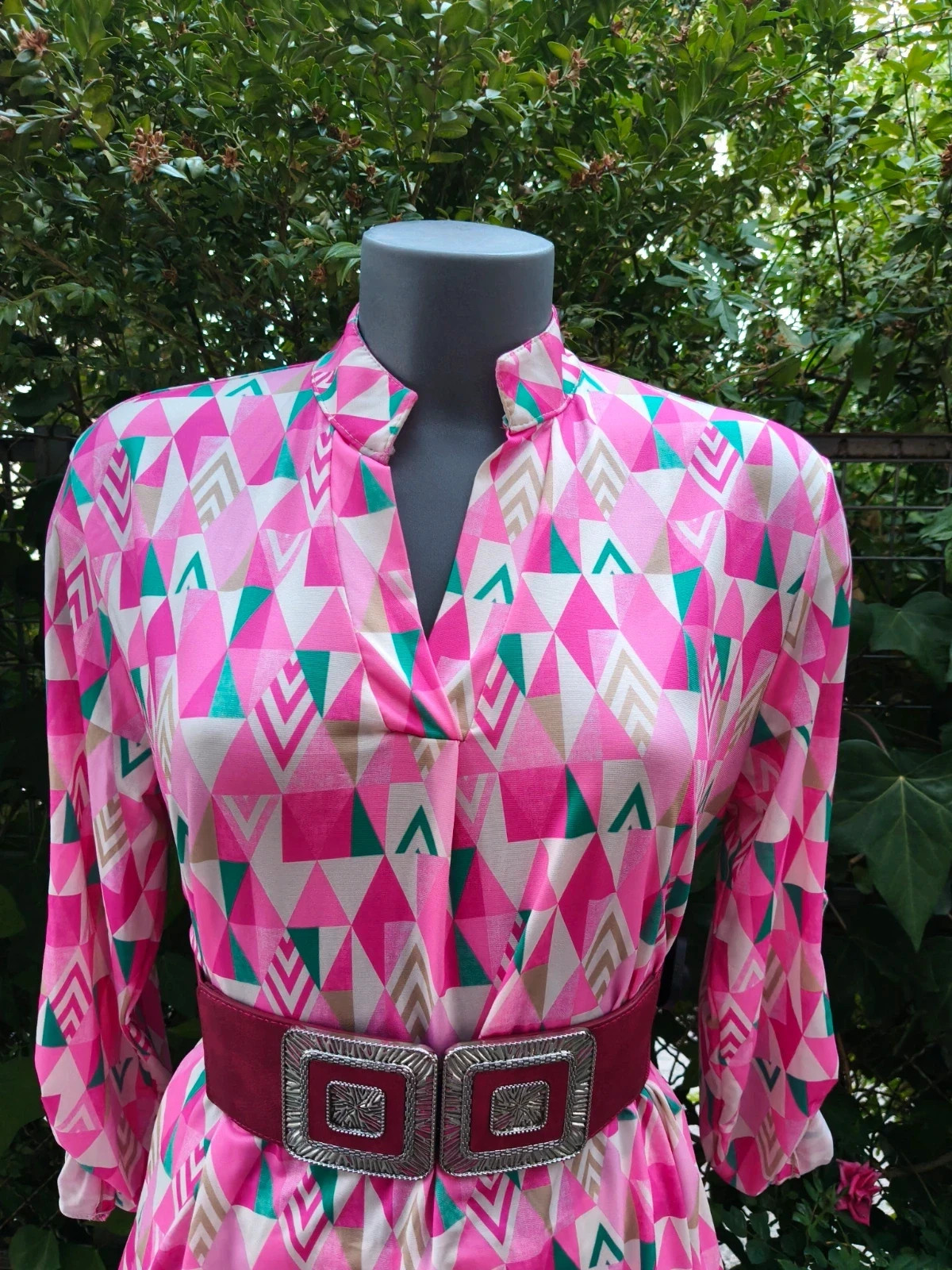 Blusa túnica estampada geométrica rosa 🌹 – Vintage Dressing – taille XL / 42 / 14 4