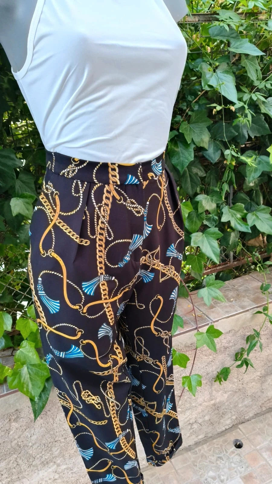 Pantalón de Vestir Estampado – Estilo Cadena – Boutique Bohéme – taille M / 38 / 10 3