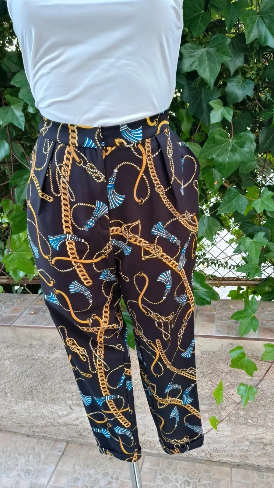 Pantalón de Vestir Estampado – Estilo Cadena – Boutique Bohéme – taille M / 38 / 10 2