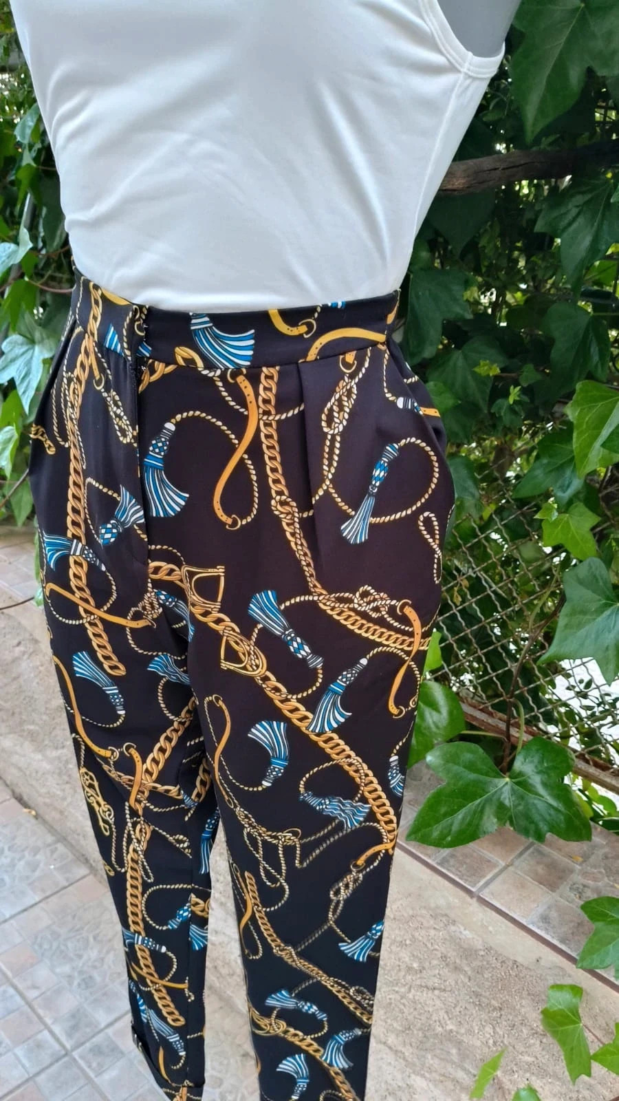 Pantalón de Vestir Estampado – Estilo Cadena – Boutique Bohéme – taille M / 38 / 10 4