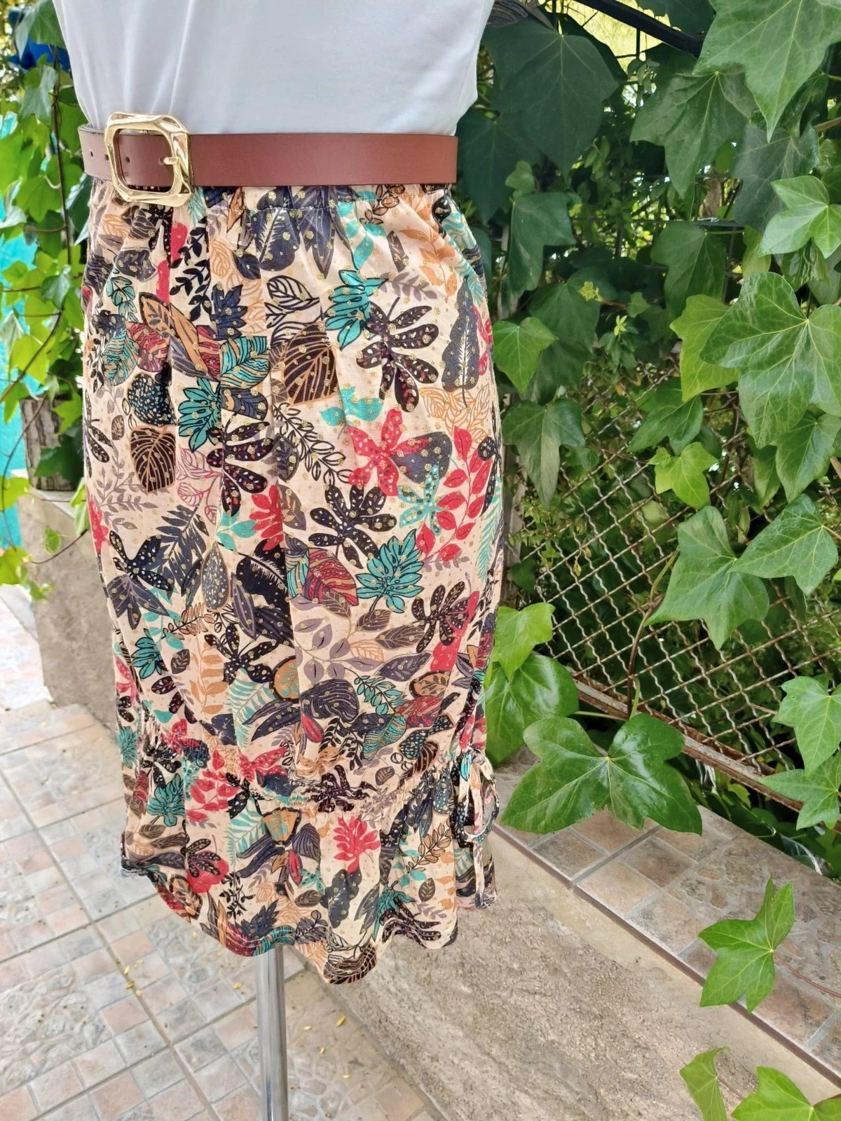 Falda Midi Estampado Tropical con Detalles Dorados - Ashalak Ibiza 🌈 – ashalak ibiza – taille M / 38 / 10 4