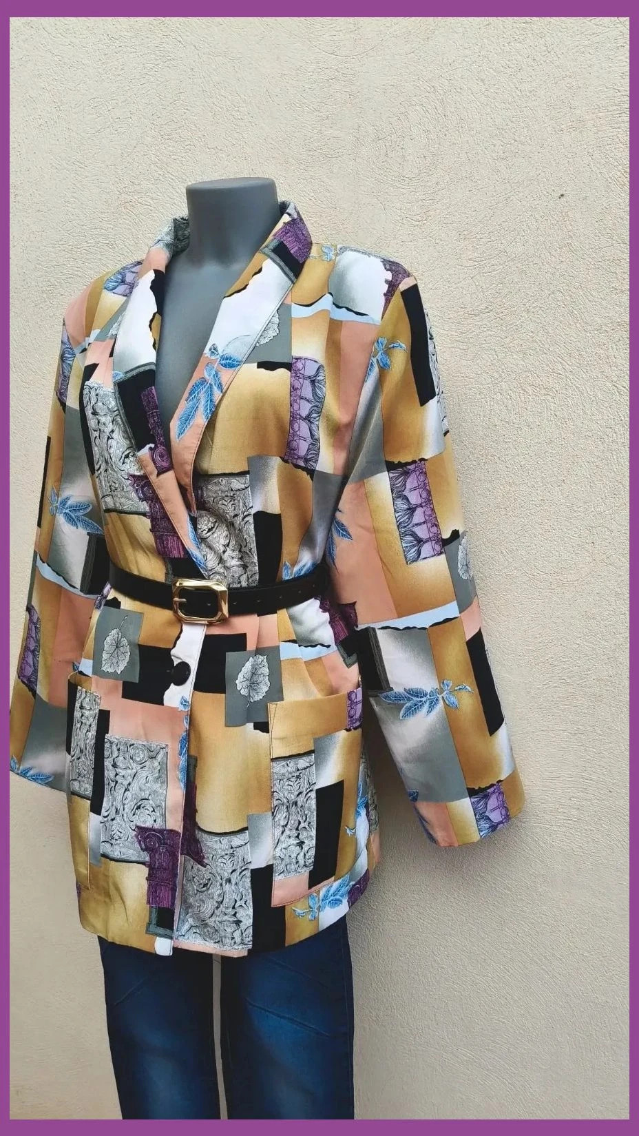 Blazer Vintage Estampado Artístico - Talla 3XL 🌈 – Vintage Boutique – taille XXXL / 46 / 18 2