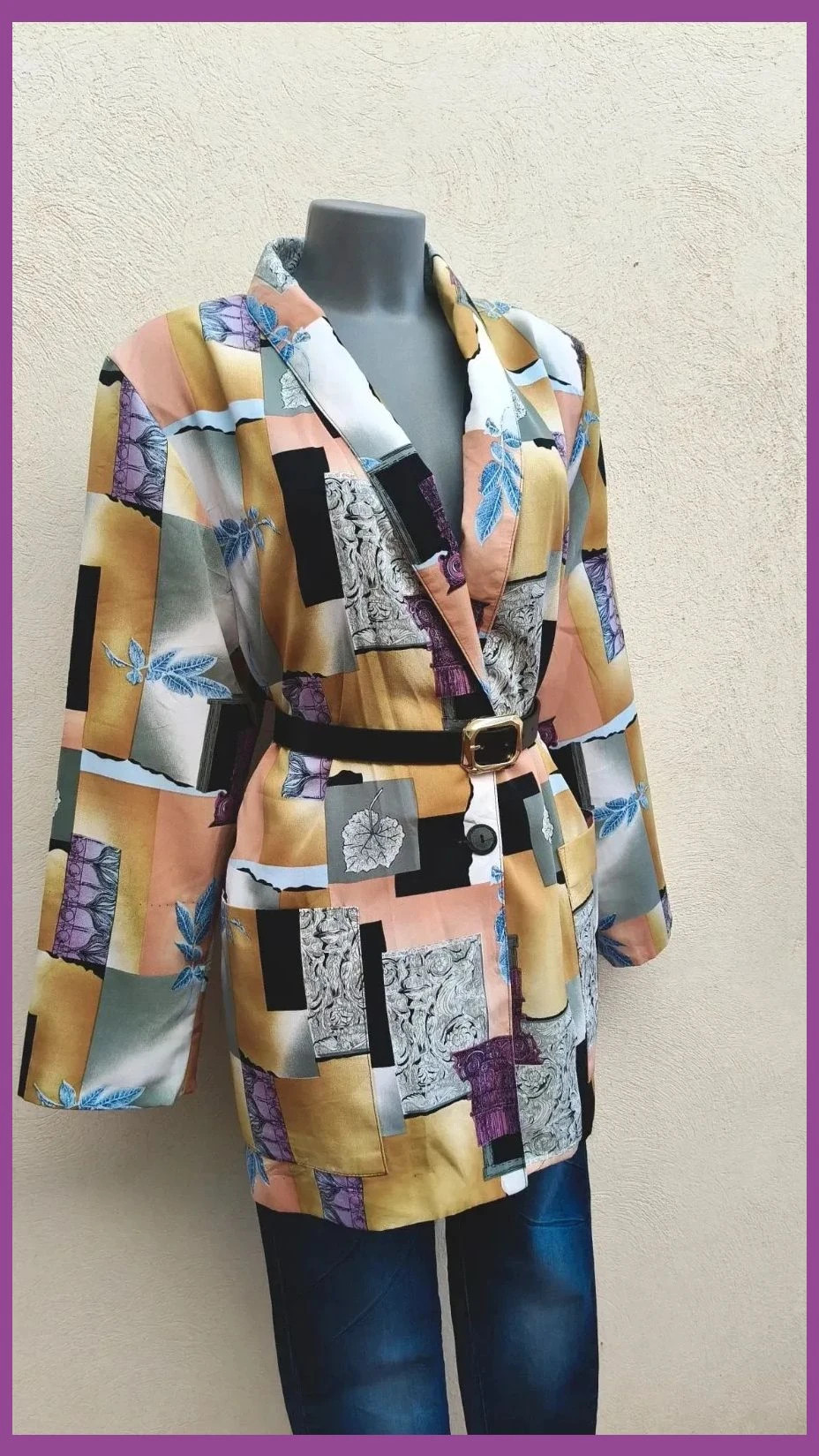 Blazer Vintage Estampado Artístico - Talla 3XL 🌈 – Vintage Boutique – taille XXXL / 46 / 18 3