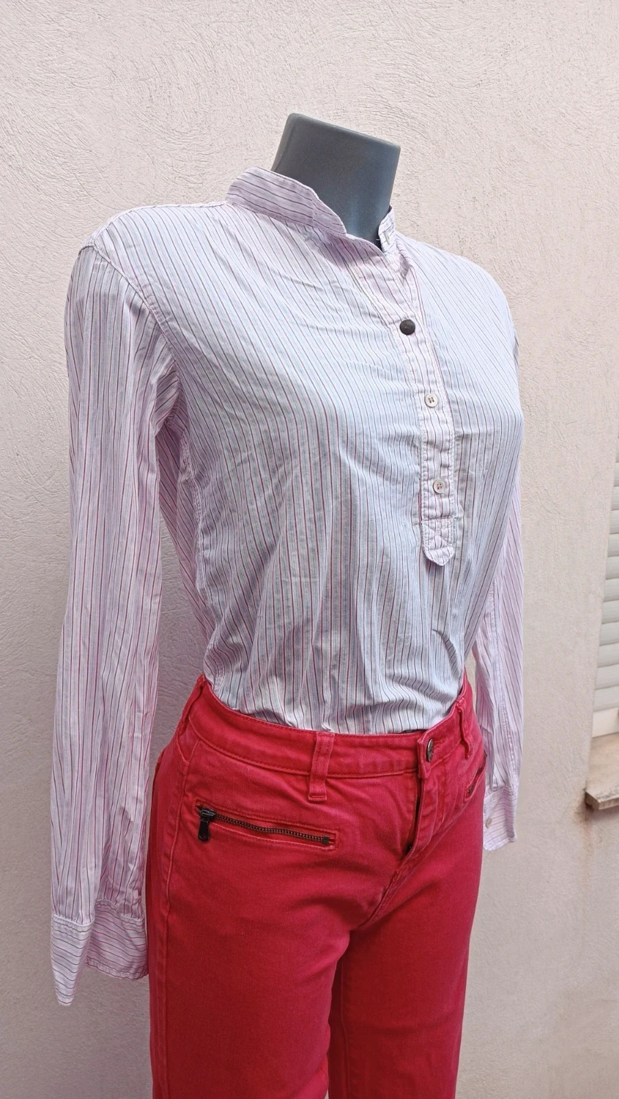 Camisa de rayas Zara Basic - Estilo Henley/Cuello Mandarín - Talla S (36) 🌈 – Zara – taille S / 36 / 8 2
