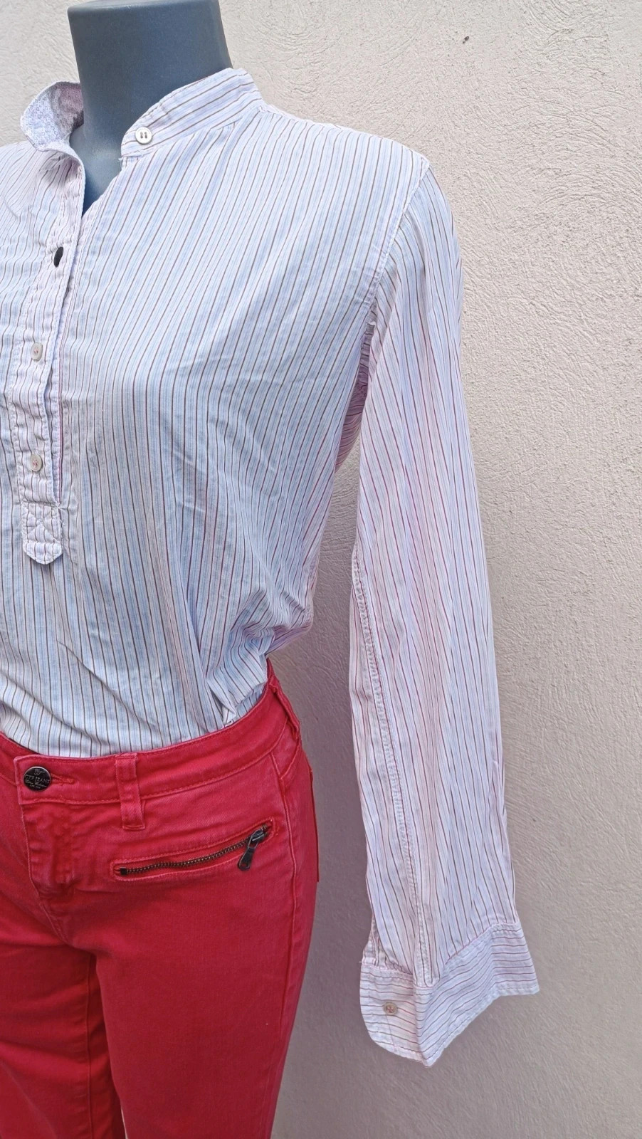 Camisa de rayas Zara Basic - Estilo Henley/Cuello Mandarín - Talla S (36) 🌈 – Zara – taille S / 36 / 8 3