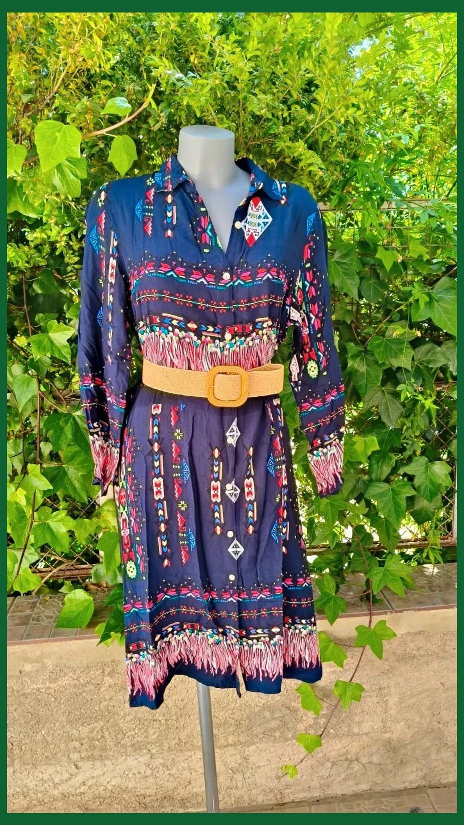 Vestido Camisero Estilo Boho / Étnico (100% Viscosa) 🌈