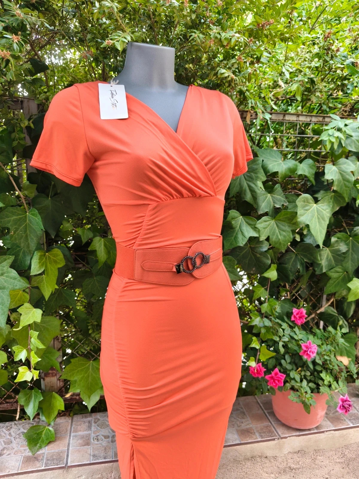 Vestido ajustado drapeado naranja 🌈 – Fashion Style – taille S / 36 / 8 3